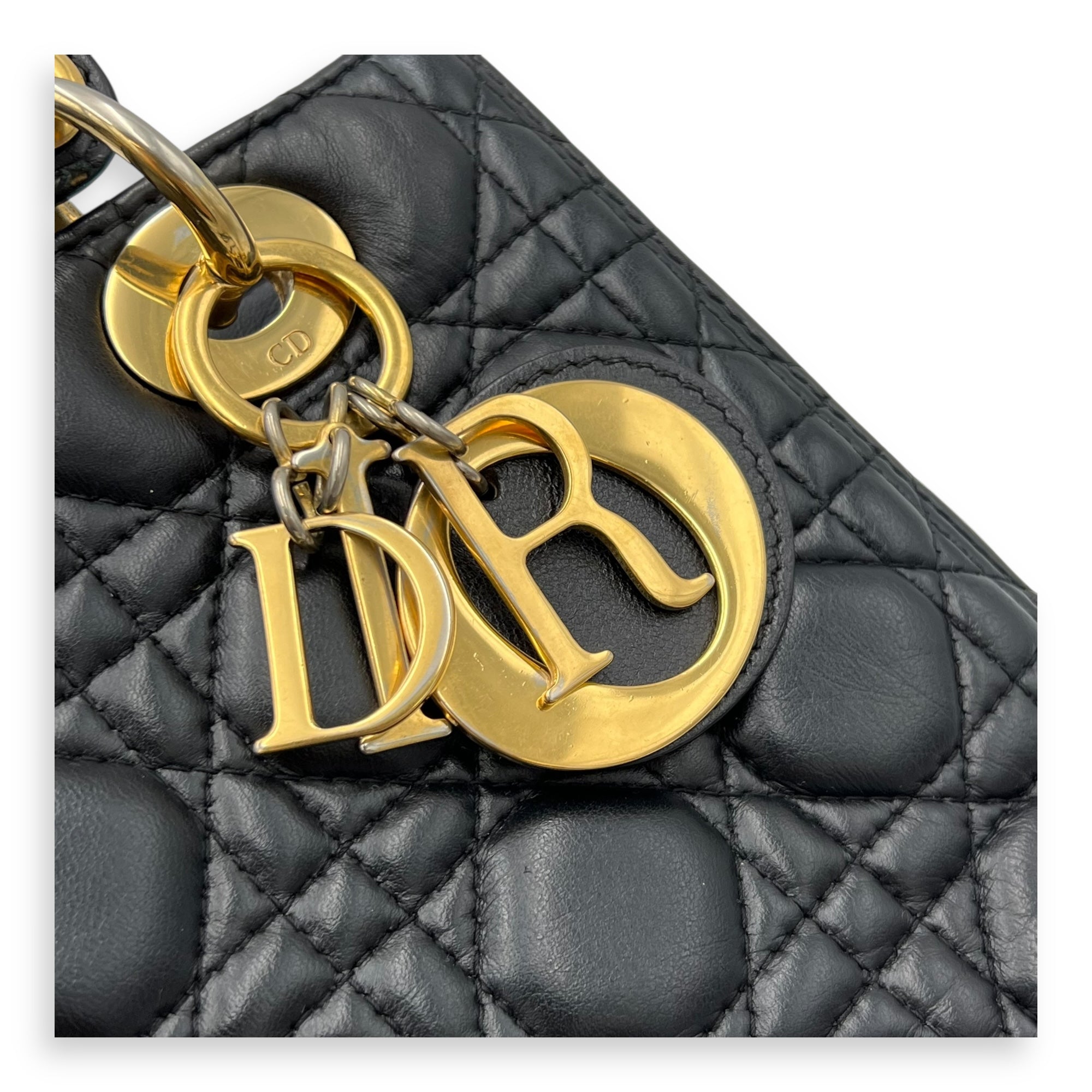 Christian Dior Lady Dior Top Handle Bag Black in Lambskin, Gold hardware_8