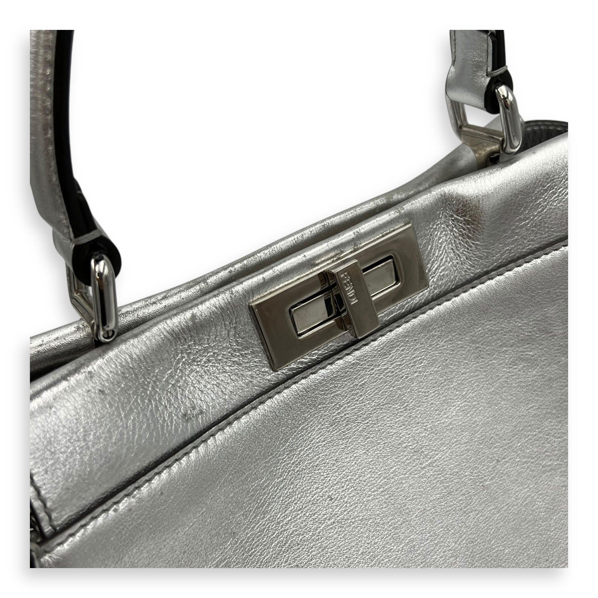 Fendi Peekaboo Top Handle Bag Silver in Calfskin, Silver hardware_8