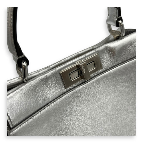 Fendi Peekaboo Top Handle Bag Silver in Calfskin, Silver hardware_8