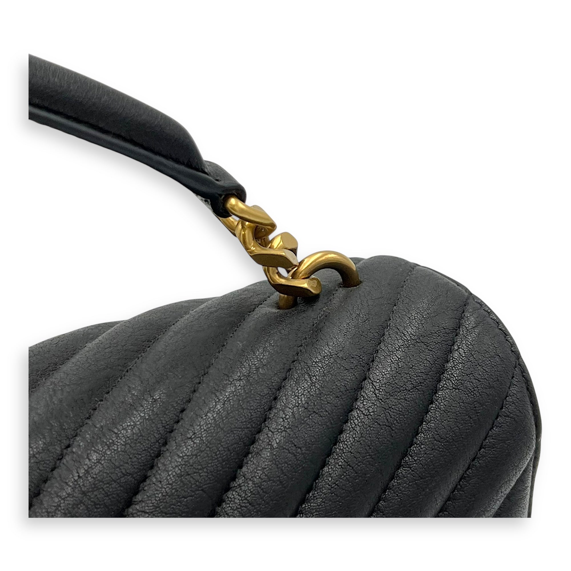 Saint Laurent College Top Handle Bag Black in Calfskin, Gold hardware_8