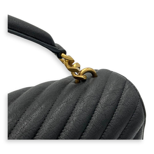 Saint Laurent College Top Handle Bag Black in Calfskin, Gold hardware_8
