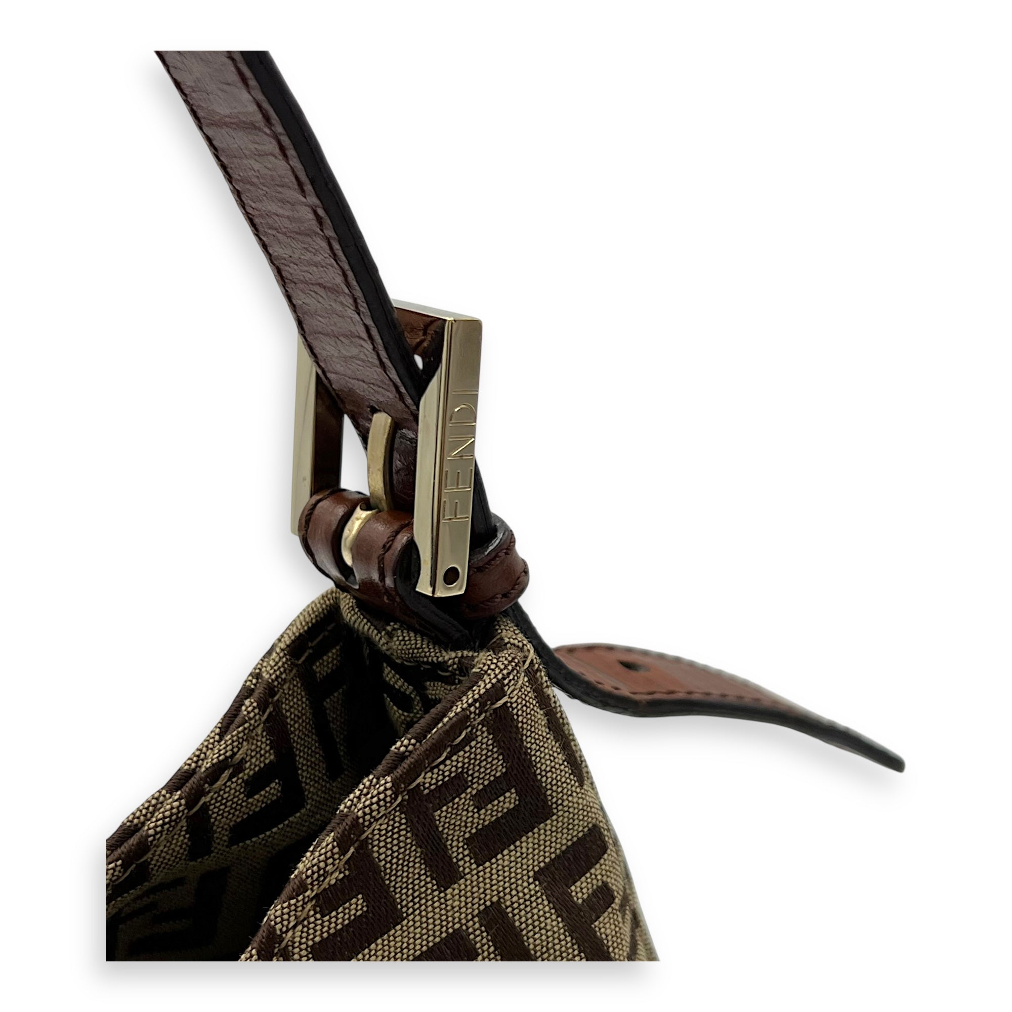 Fendi Vintage FF Shoulder Bag Brown in Jacquard, Gold hardware_8