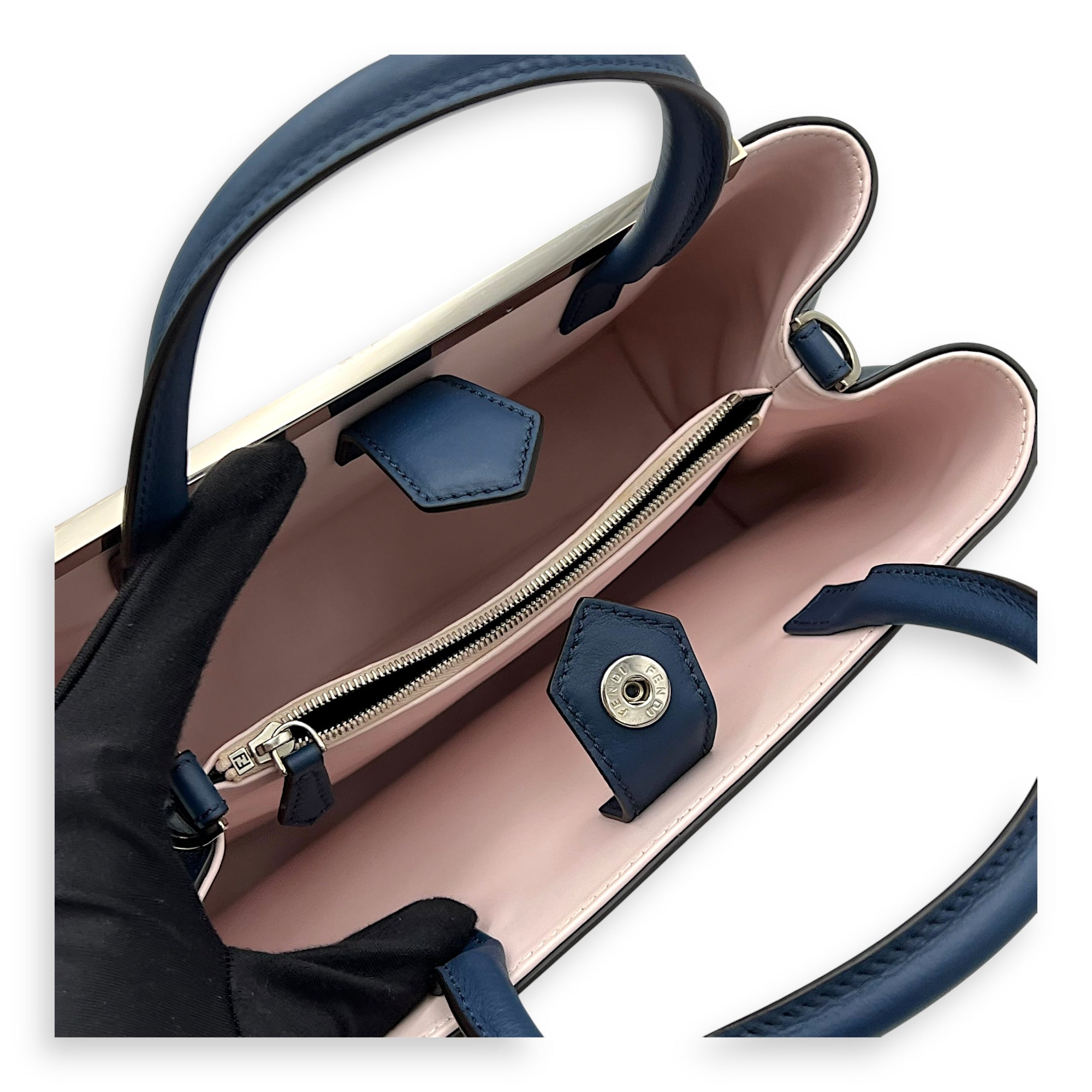 Fendi 2 jours Top Handle Bag Blue in Calfskin, Silver hardware_8