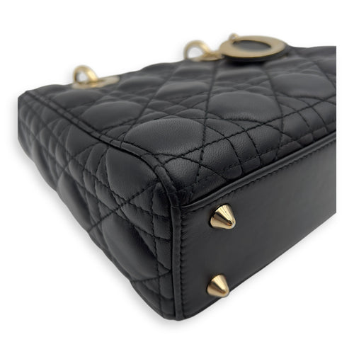 Christian Dior Lady Dior Small Black Top Handle Bag in Lambskin, Gold hardware_10