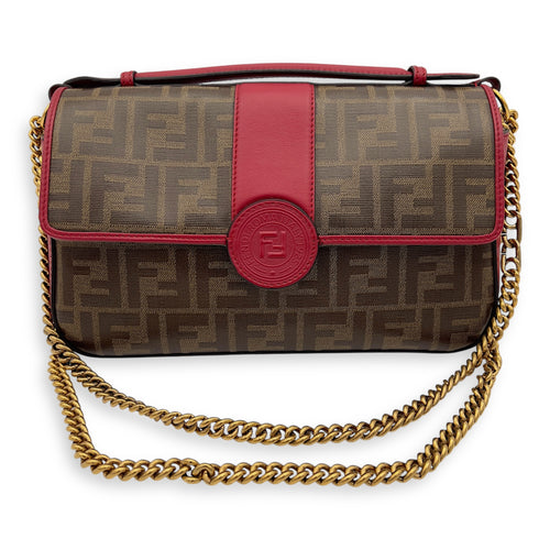 Fendi Double F Shoulder Bag Brown in Coated Canvas, Gold hardware_8