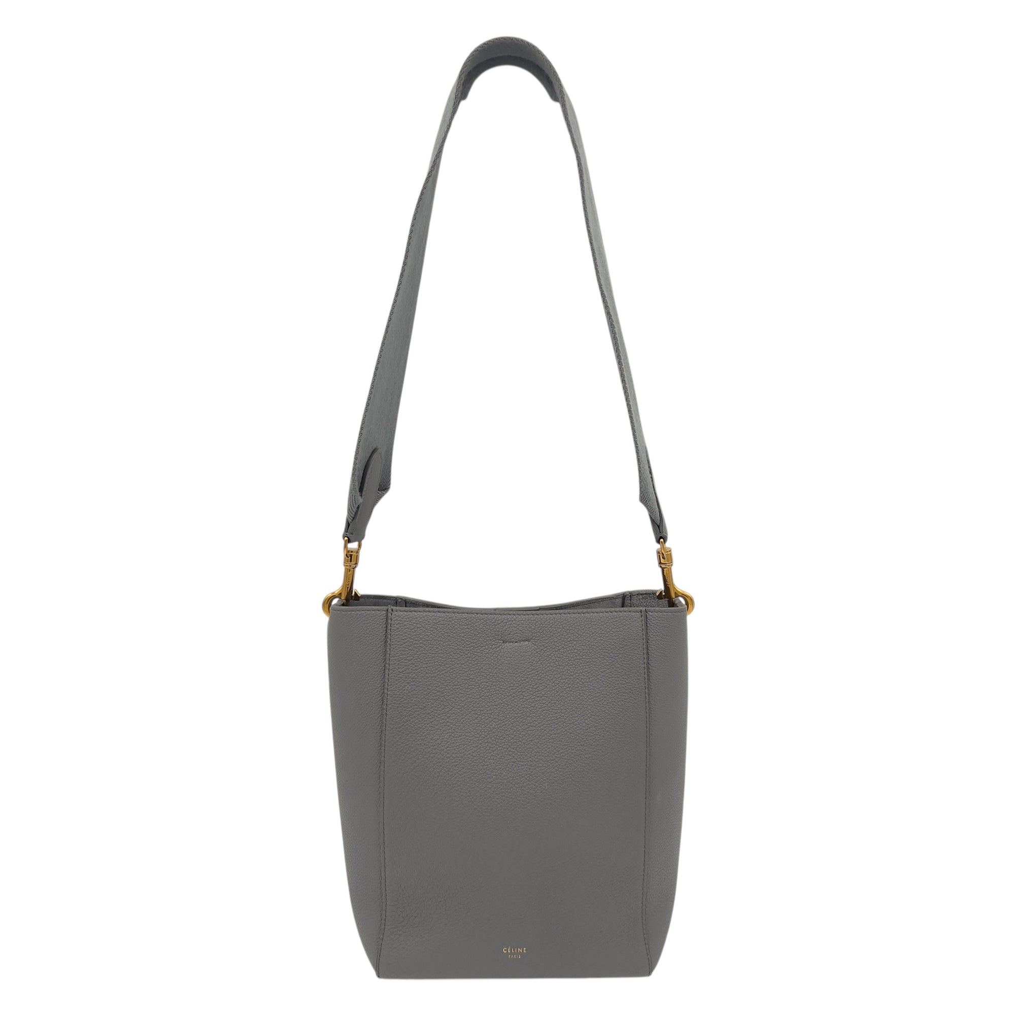 Celine Sangle Shoulder Bag Grey in Calfskin, Gold hardware_8