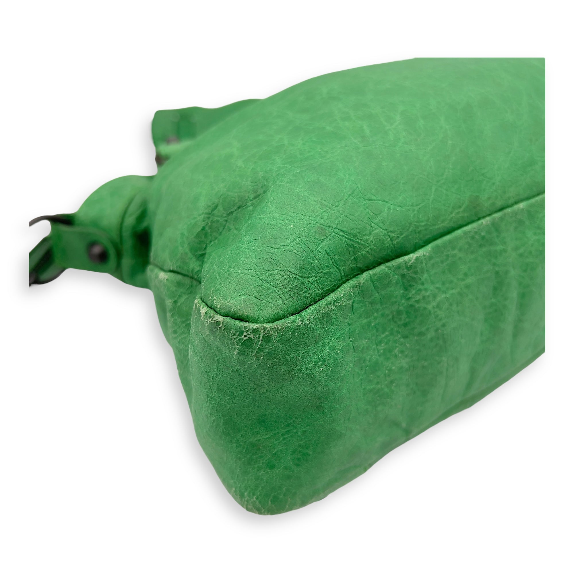 Balenciaga Motorcycle Town Green Top Handle Bag in Distressed Leather, Gunmetal hardware_10
