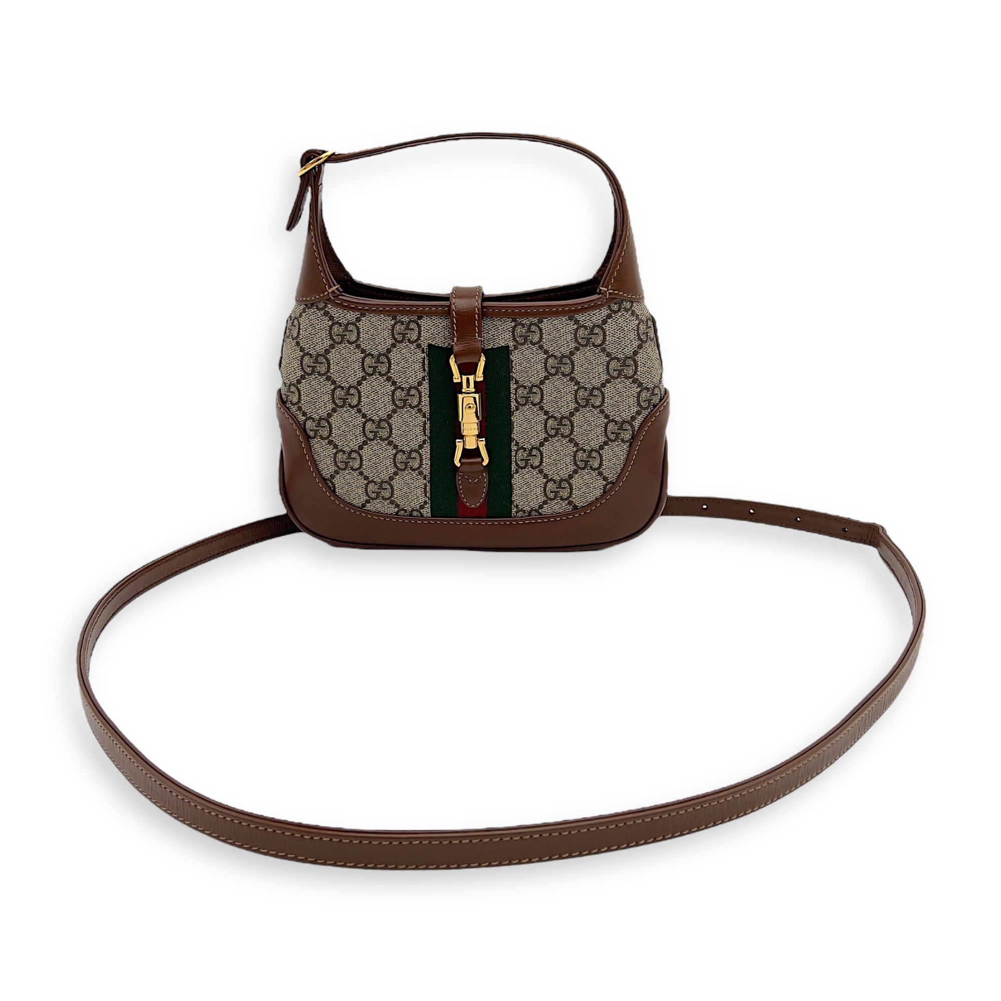Gucci Jackie 1961 Crossbody Bag Mini Brown in Coated Canvas, Gold hardware_7