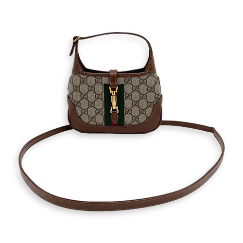 Gucci Jackie 1961 Crossbody Bag Mini Brown in Coated Canvas, Gold hardware_7