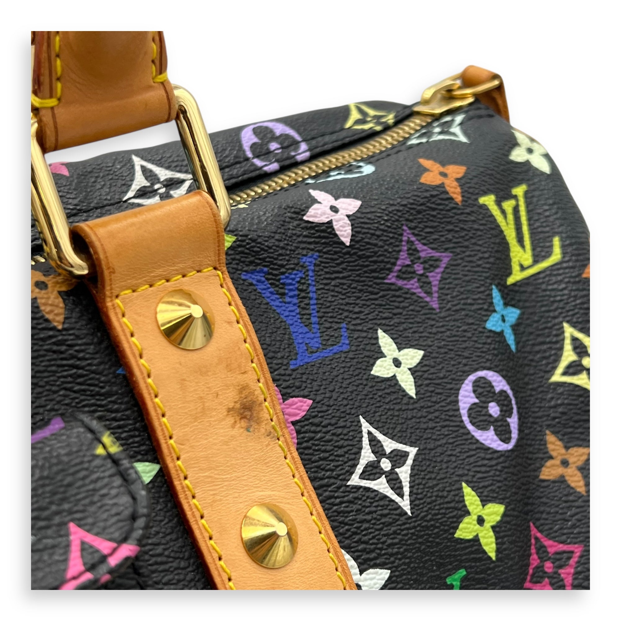Louis Vuitton Keepall Top Handle Bag Multi-colour in Coated Canvas, Gold hardware_8
