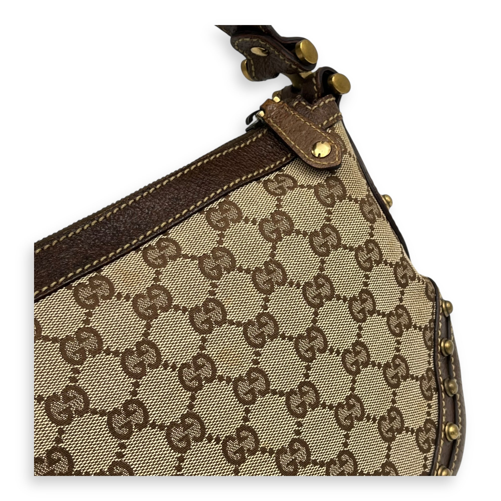 Gucci GG Top Handle Bag Brown in Canvas, Gold hardware_8