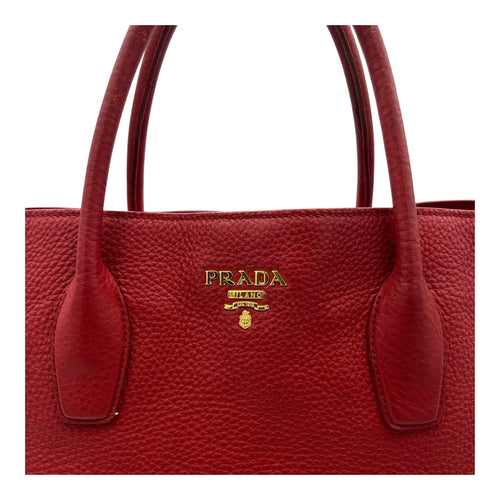 Prada Logo Top Handle Bag Red in Calfskin, Gold hardware_8