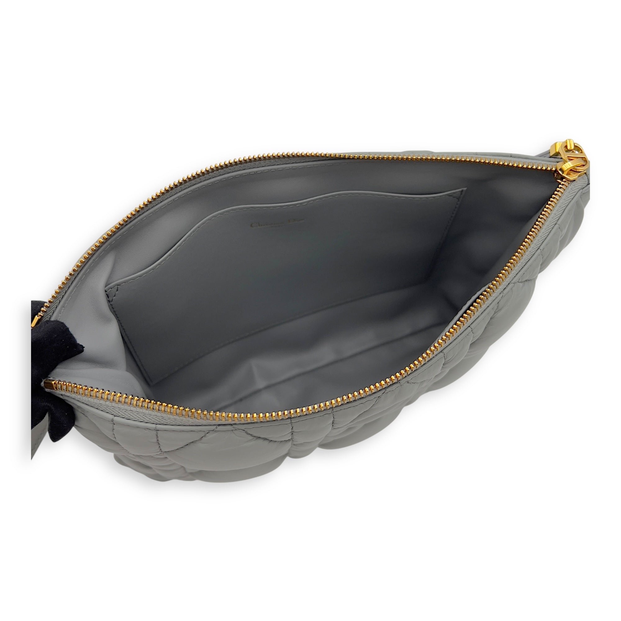 Christian Dior Caro Pouch Grey in Cannage Quilted Padded, Gold hardware_10