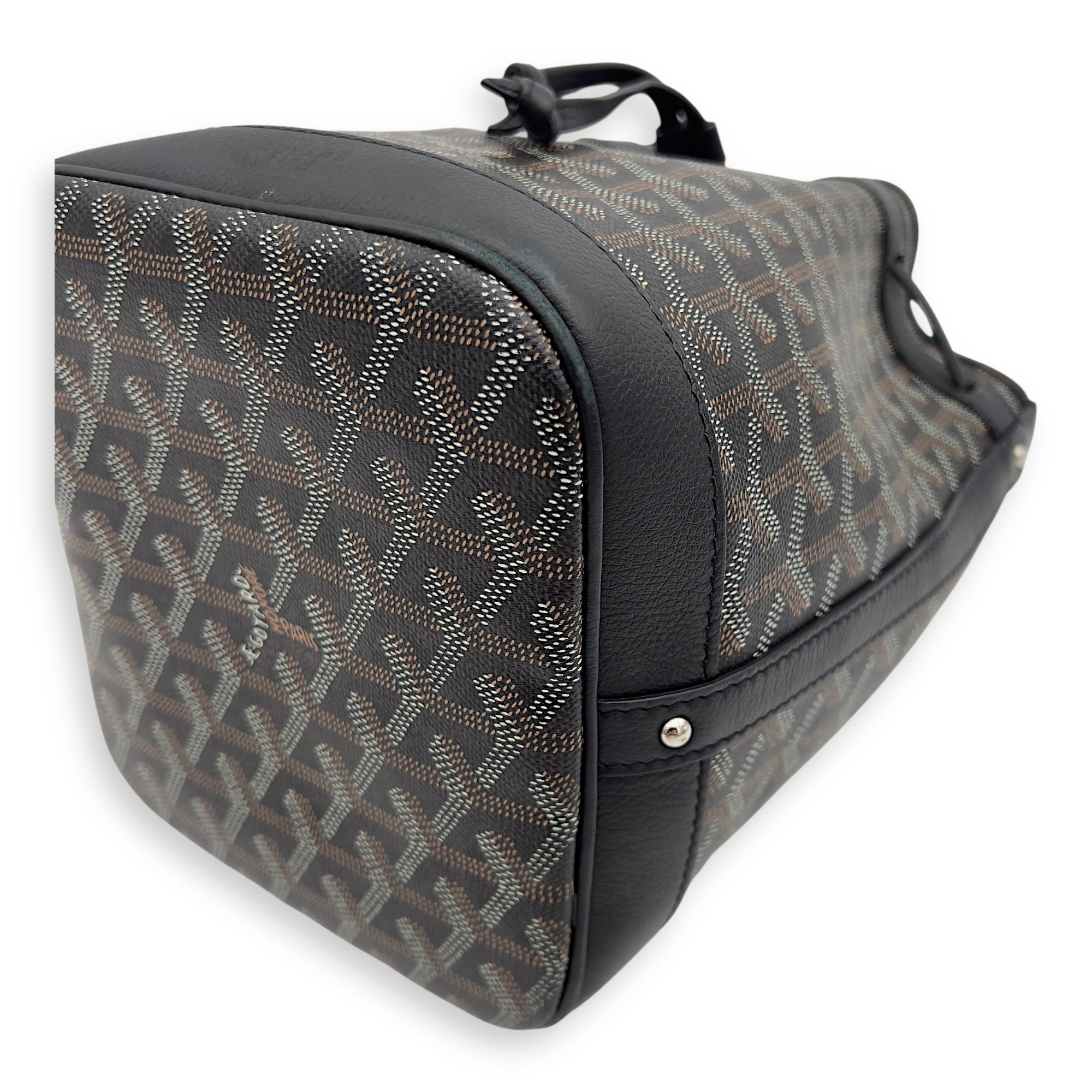 Goyard Flot Bucket Bag Black in Coated Canvas, Silver hardware_8