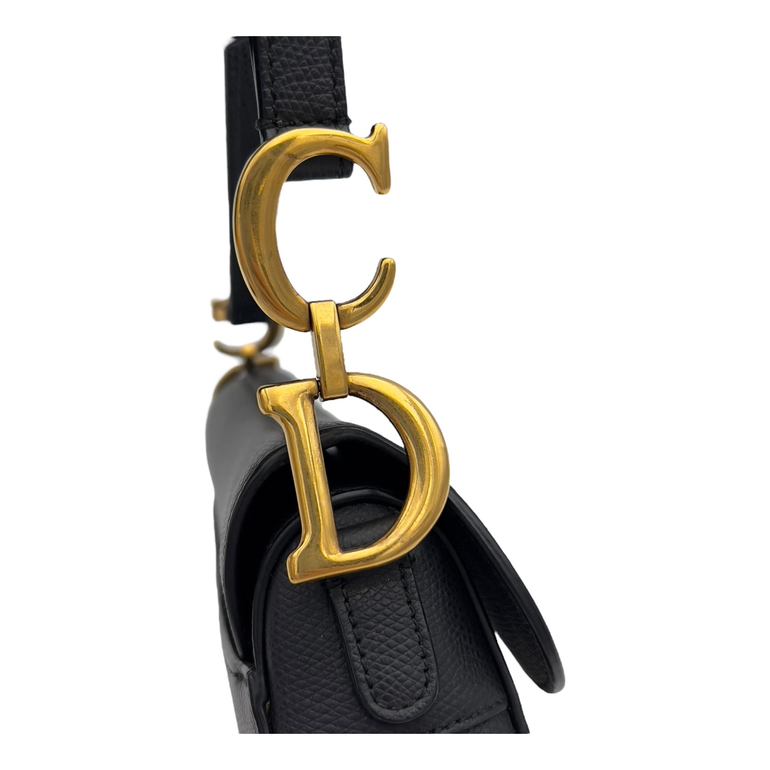 Christian Dior Saddle with Strap Mini Black Crossbody Bag in Calfskin, Brushed Gold hardware_6