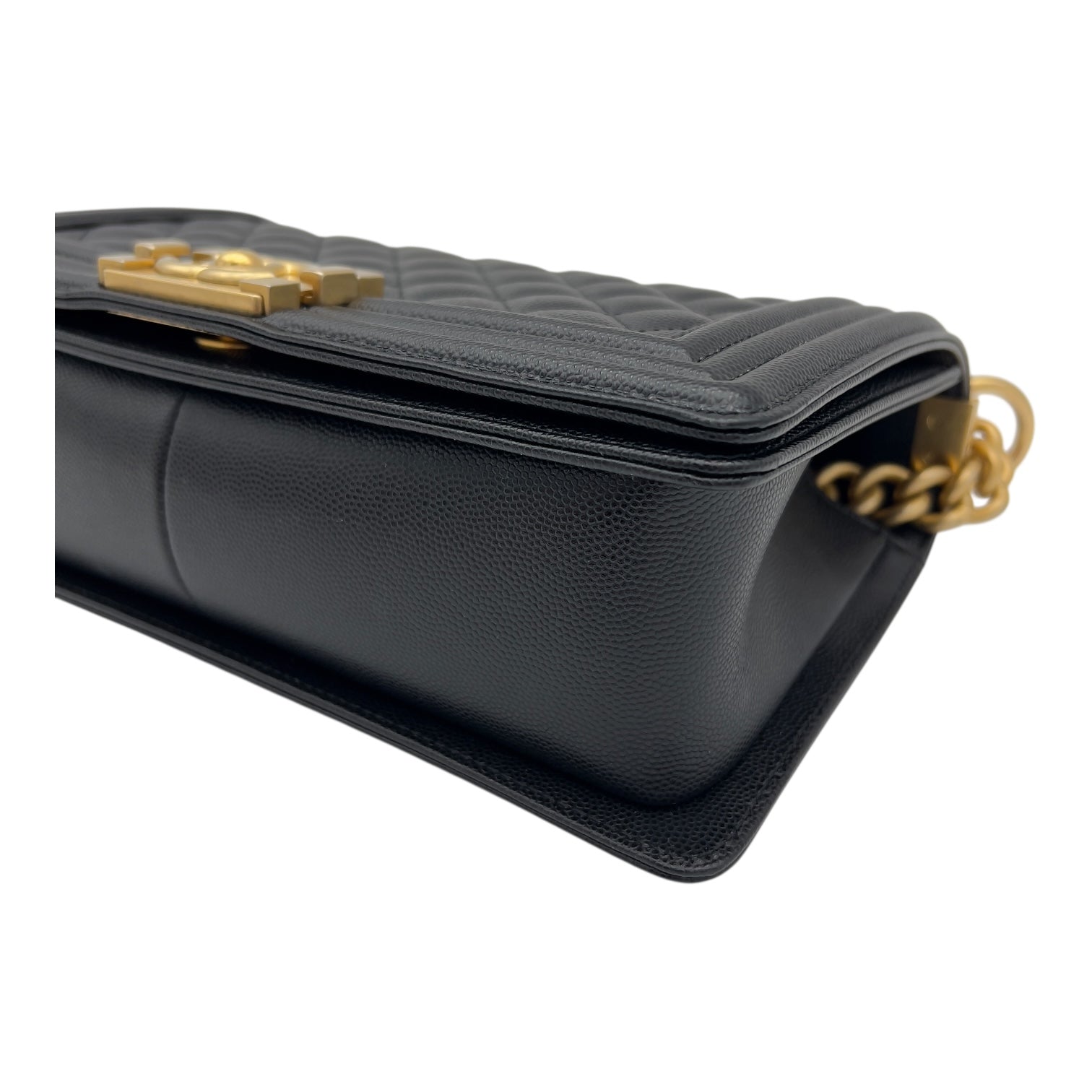Chanel Boy Medium Black Shoulder Bag in Caviar Leather, Brushed Gold hardware_8