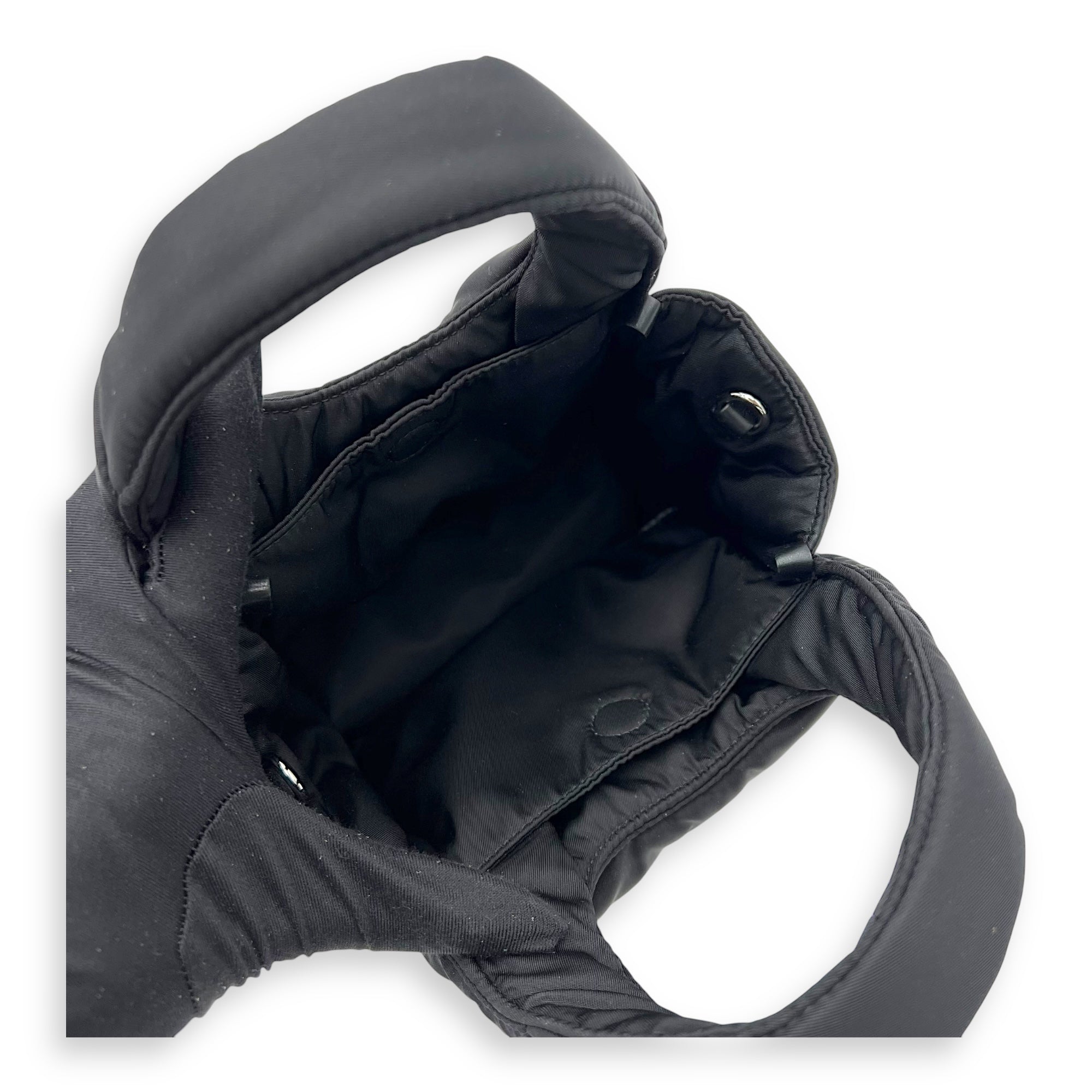 Prada Re-Nylon Padded Black Top Handle Bag in Nylon, Silver hardware_8