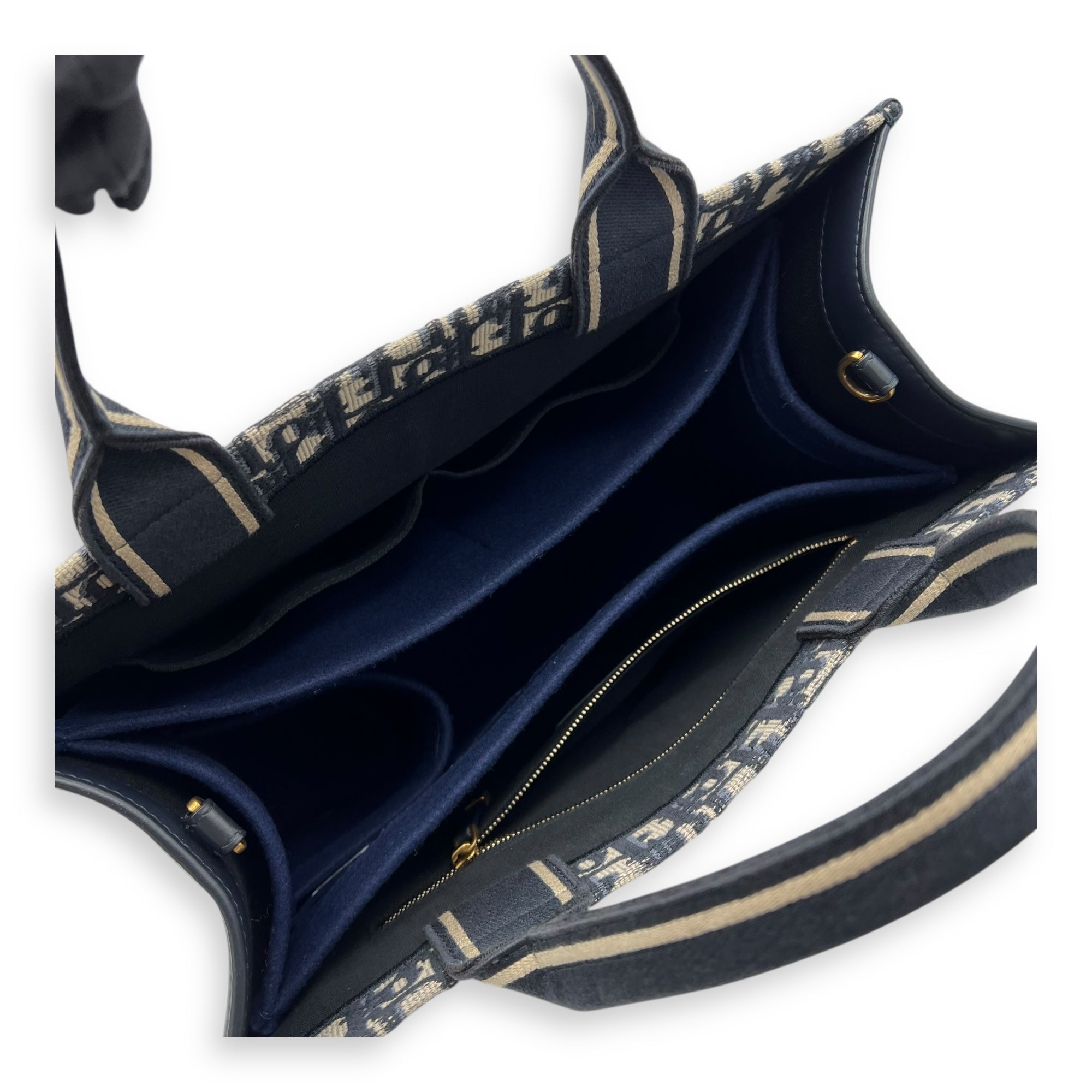 Christian Dior Book Tote Top Handle Bag Medium Blue in Canvas, Gold hardware_8