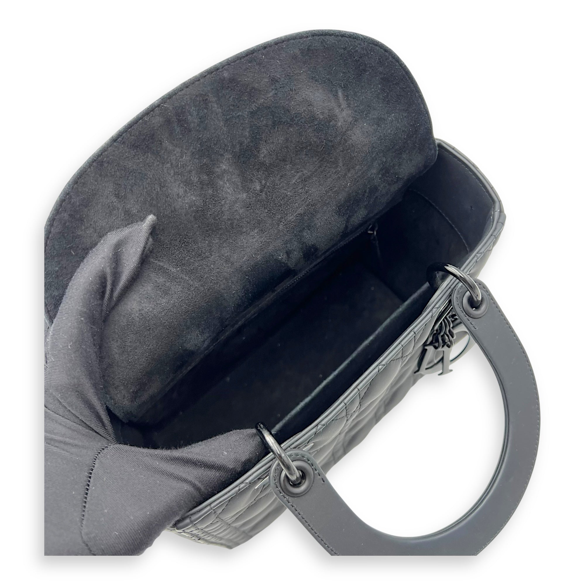Christian Dior Lady Dior Top Handle Bag Medium Ultramatte in Lambskin, Lacquered Metal hardware_8