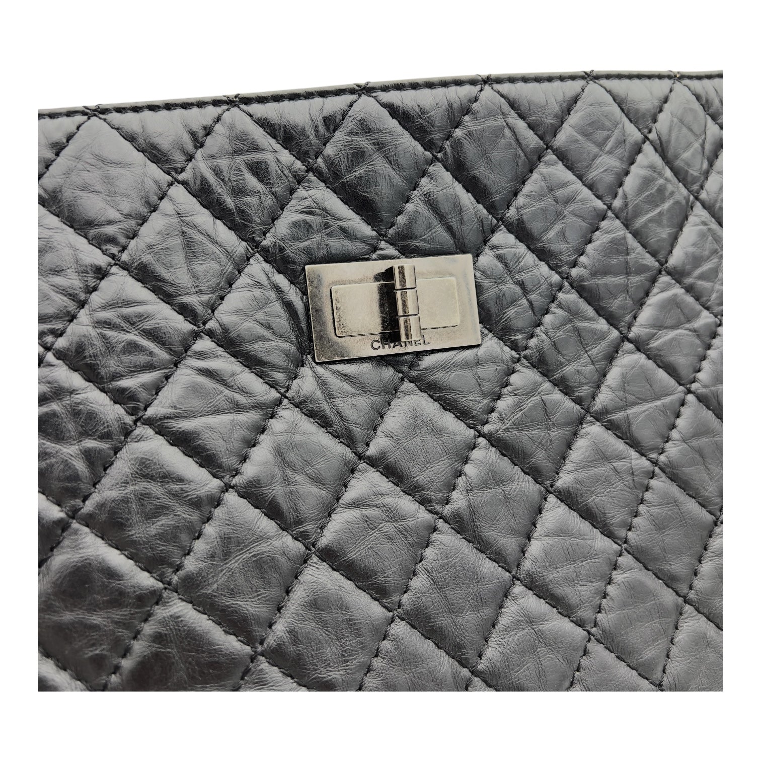 Chanel 2.55 Shoulder Bag Black in Calfskin, Ruthenium hardware_9