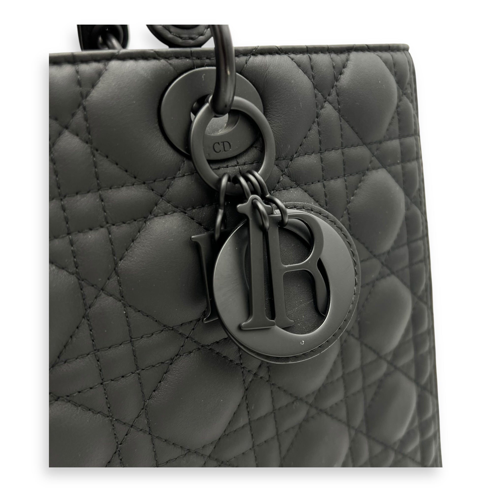Christian Dior Lady Dior Top Handle Bag Large Ultramatte in Lambskin, Lacquered Metal hardware_8