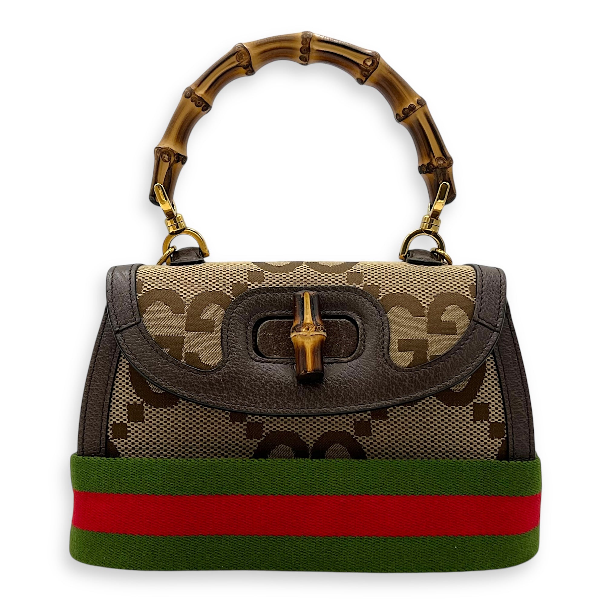 Gucci Bamboo Top Handle Bag Brown in Canvas, Gold hardware_11