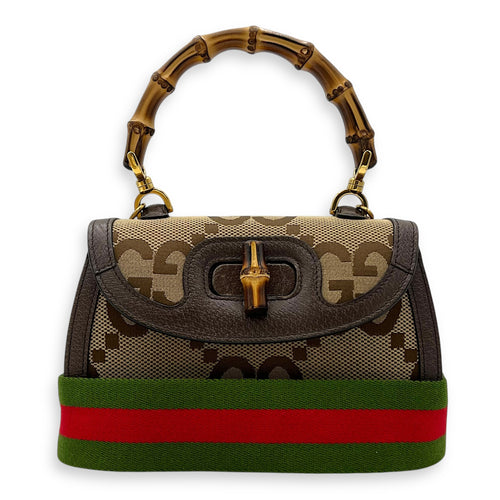 Gucci Bamboo Top Handle Bag Brown in Canvas, Gold hardware_11