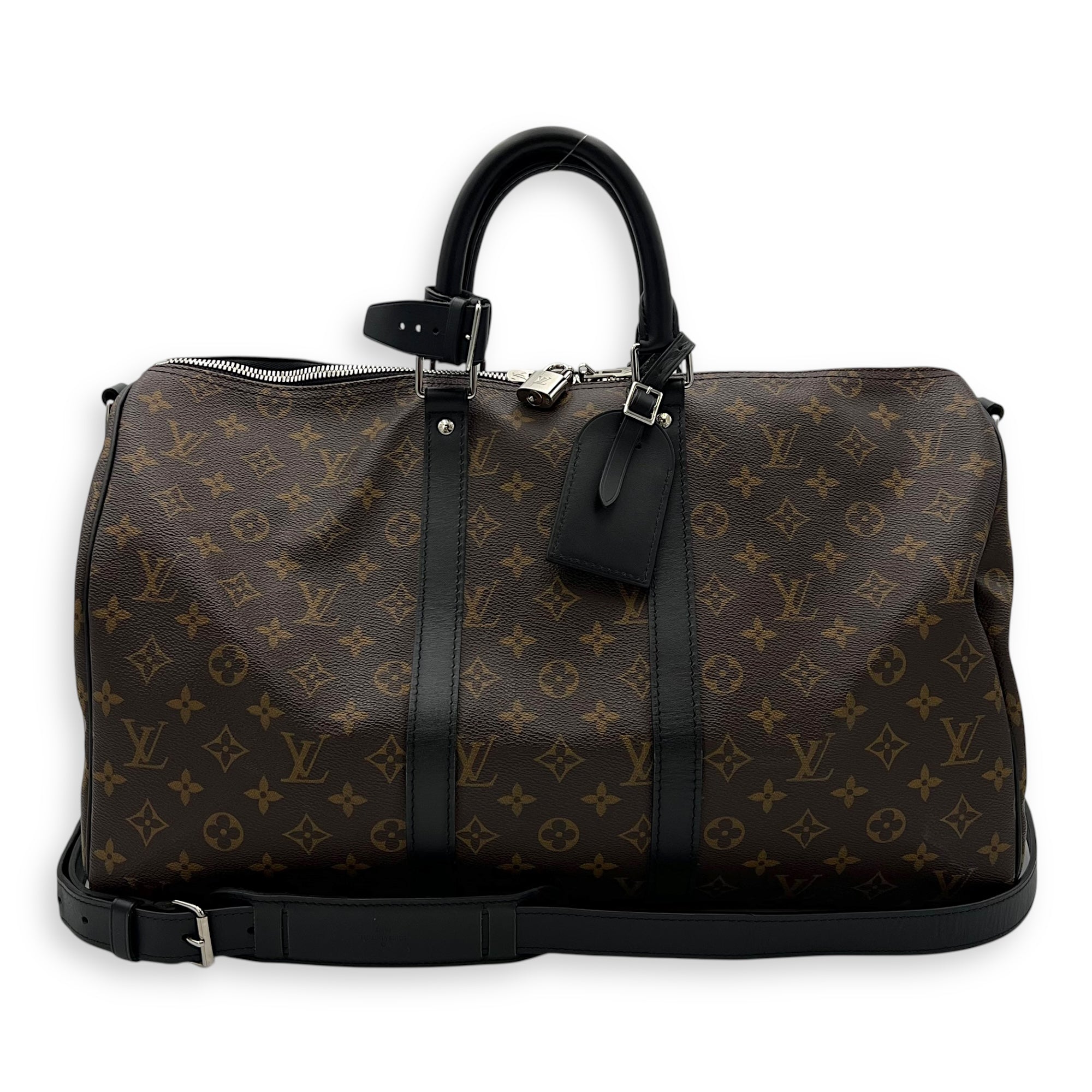 Louis Vuitton Keepall 45 Brown Top Handle Bag in Monogram Coated Canvas, Silver hardware_8