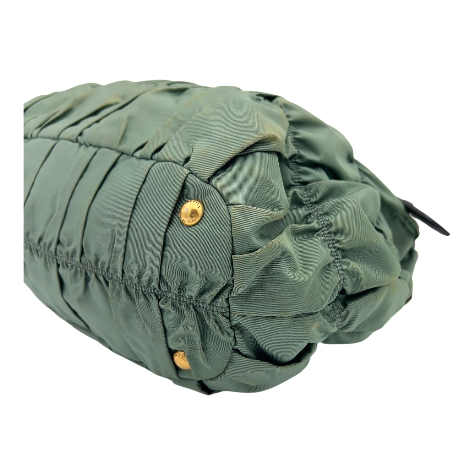 Prada Gaufre Top Handle Bag Green in Nylon, Gold hardware_10