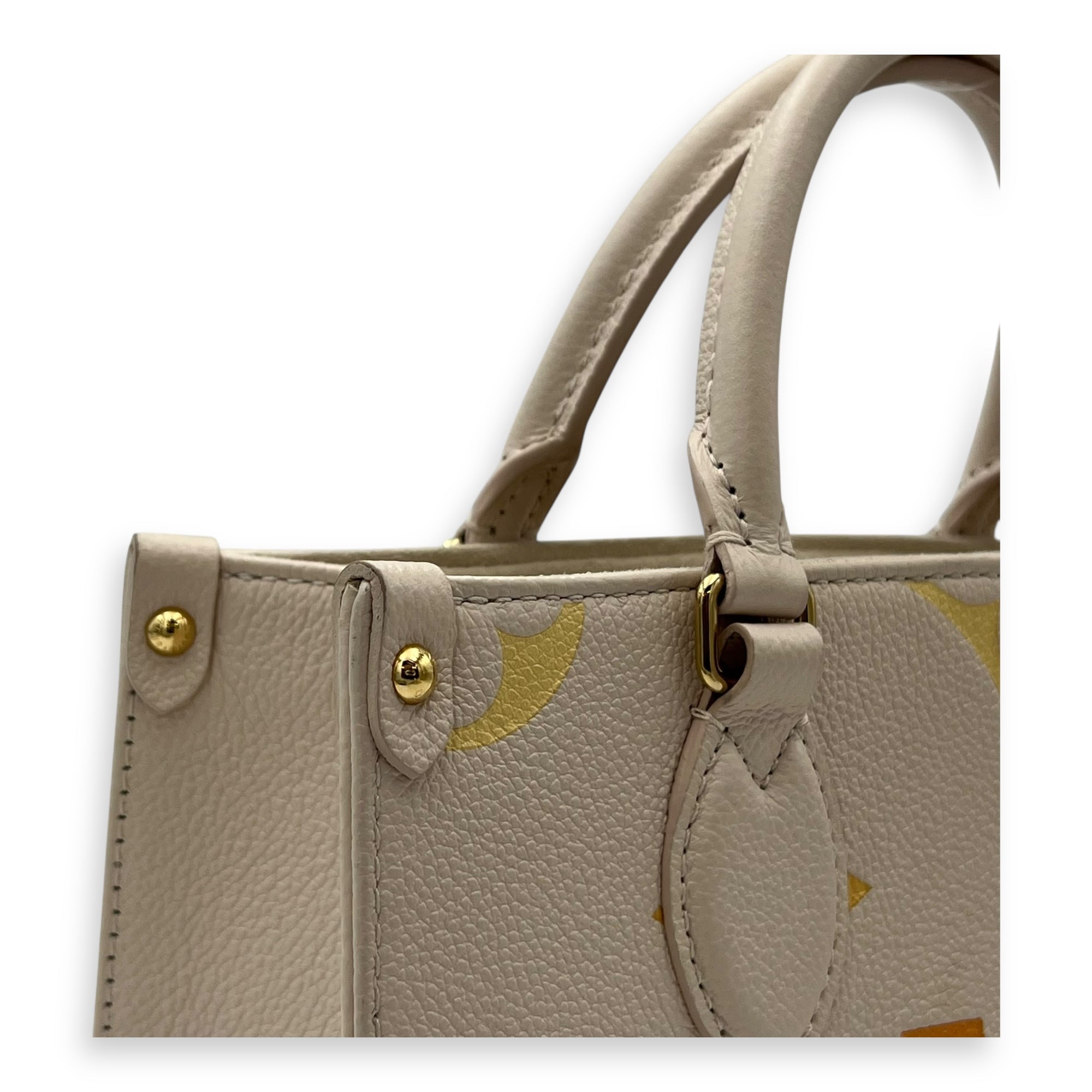 Louis Vuitton OnTheGo Top Handle Bag PM Beige in Empreinte Leather, Gold hardware_8