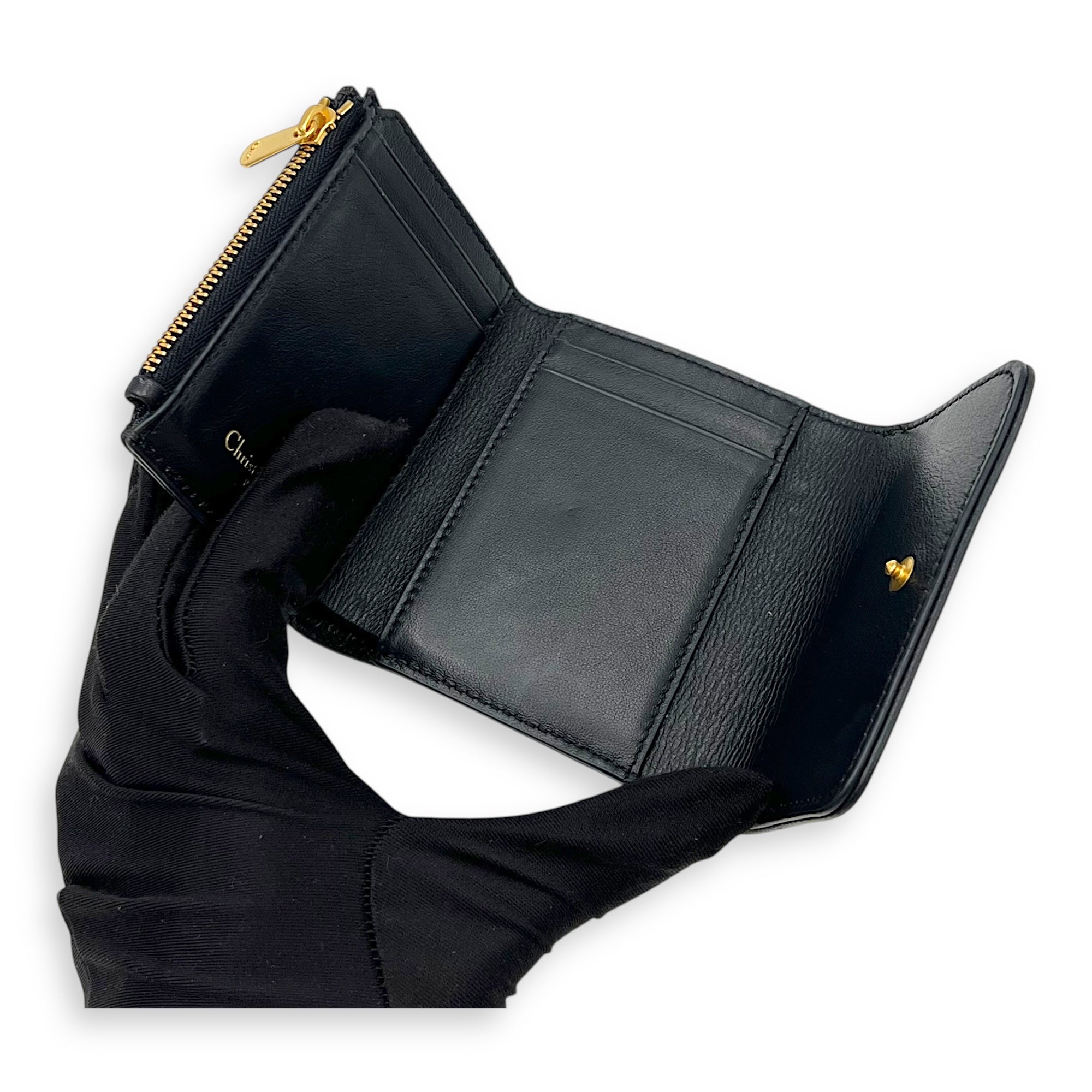 Christian Dior 30 Montaigne Blue Wallet in Jacquard, Gold hardware_8