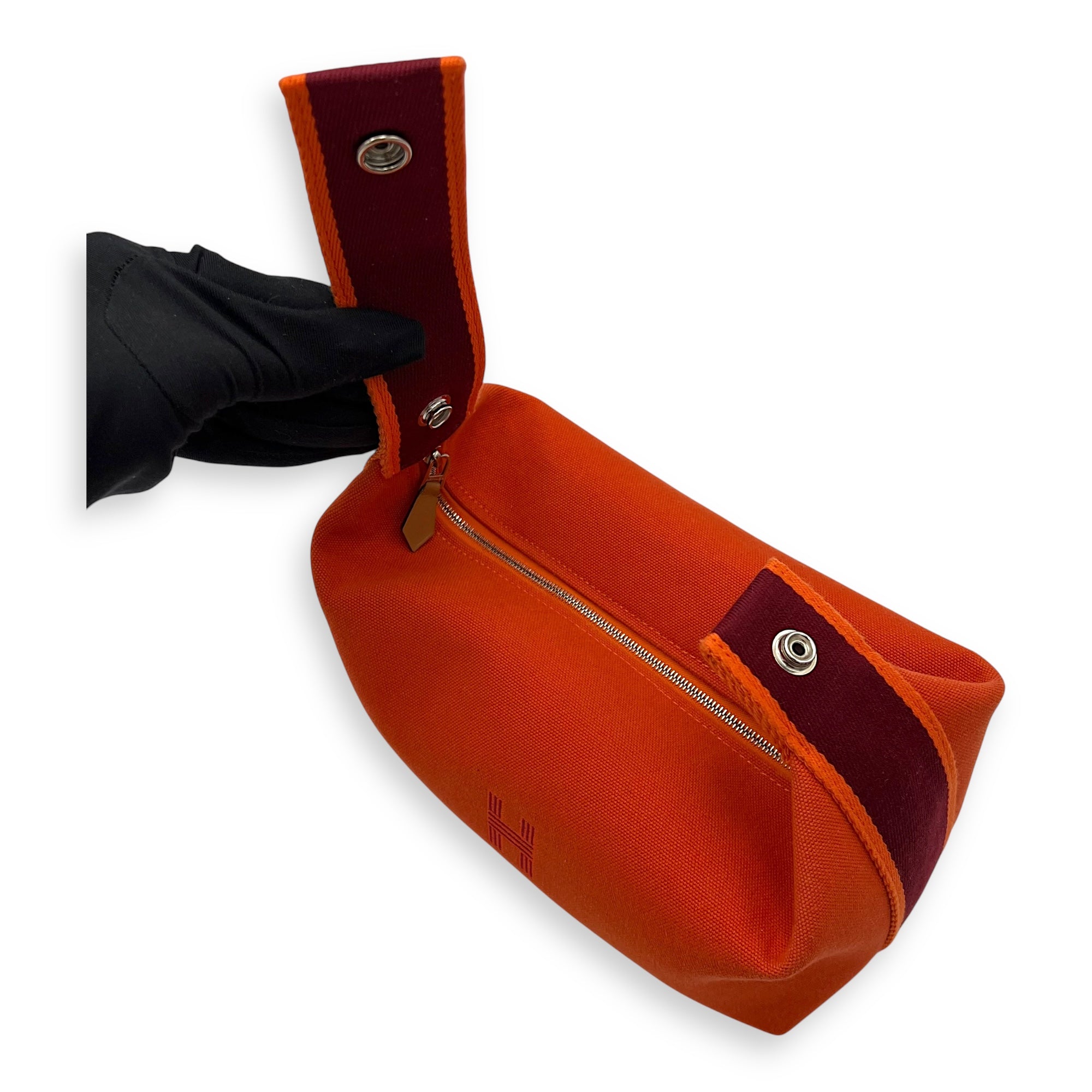 Hermès Bride a Brac Orange Pouch in Canvas, Silver hardware_8