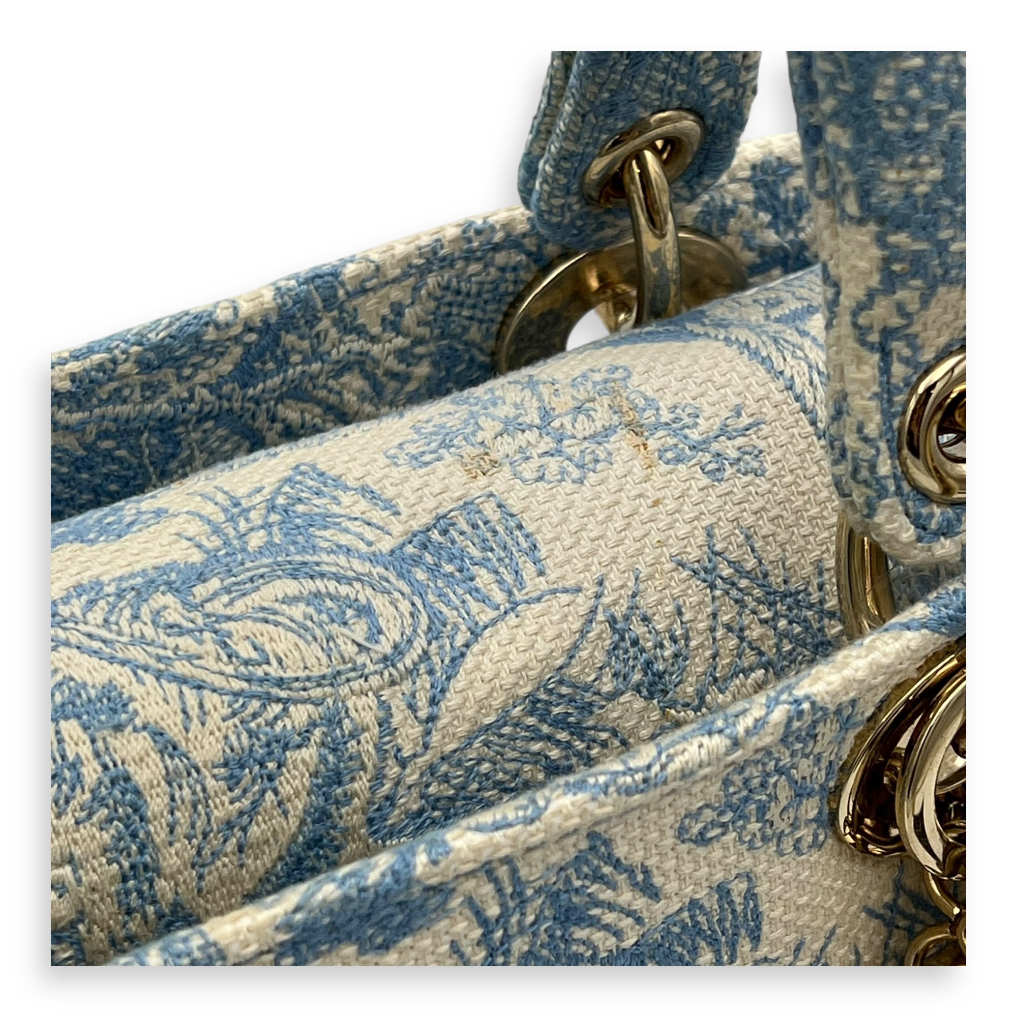 Christian Dior D-Lite Top Handle Bag Blue in Jacquard, Gold hardware_8