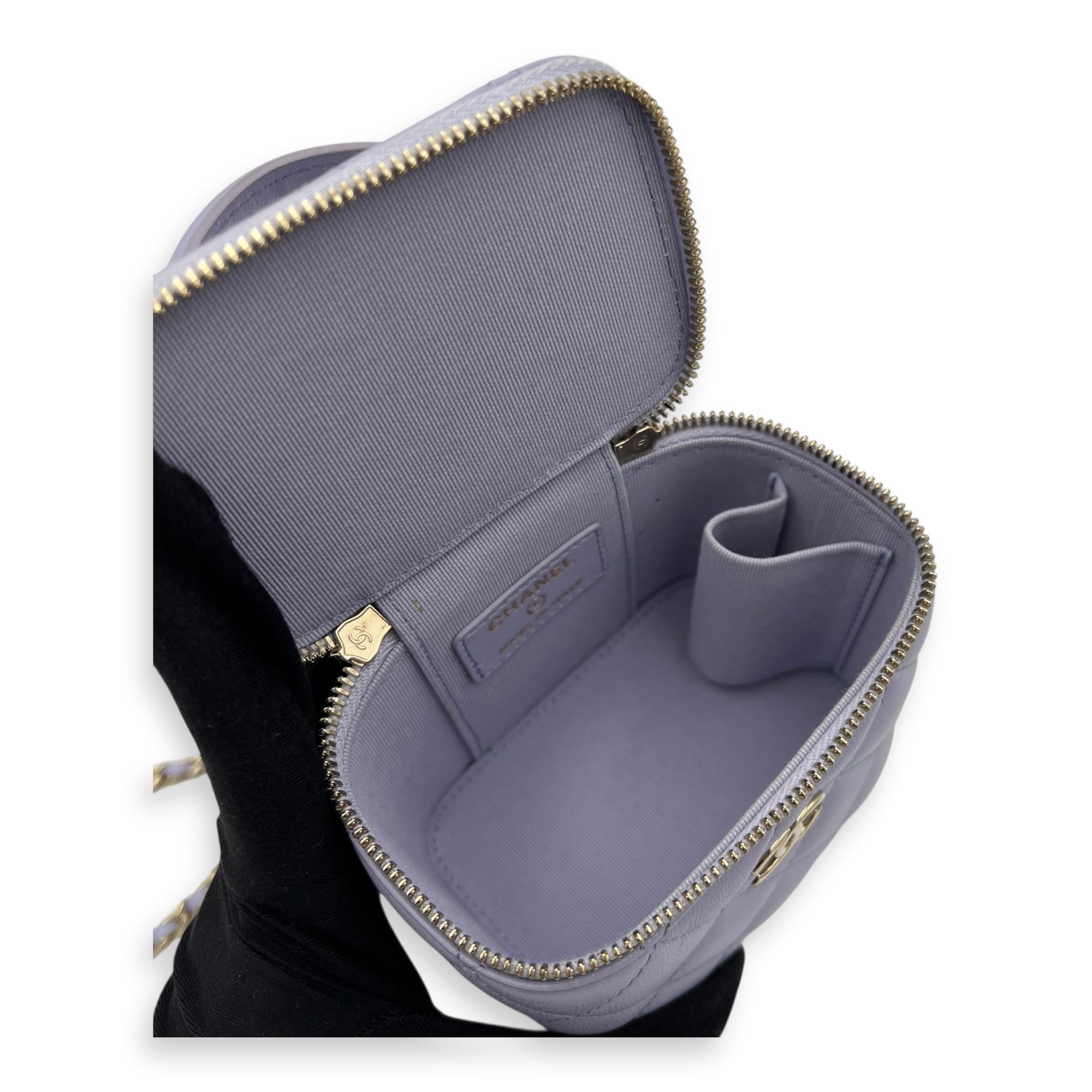Chanel Vanity Crossbody Bag Mini Purple in Lambskin, Gold hardware_8