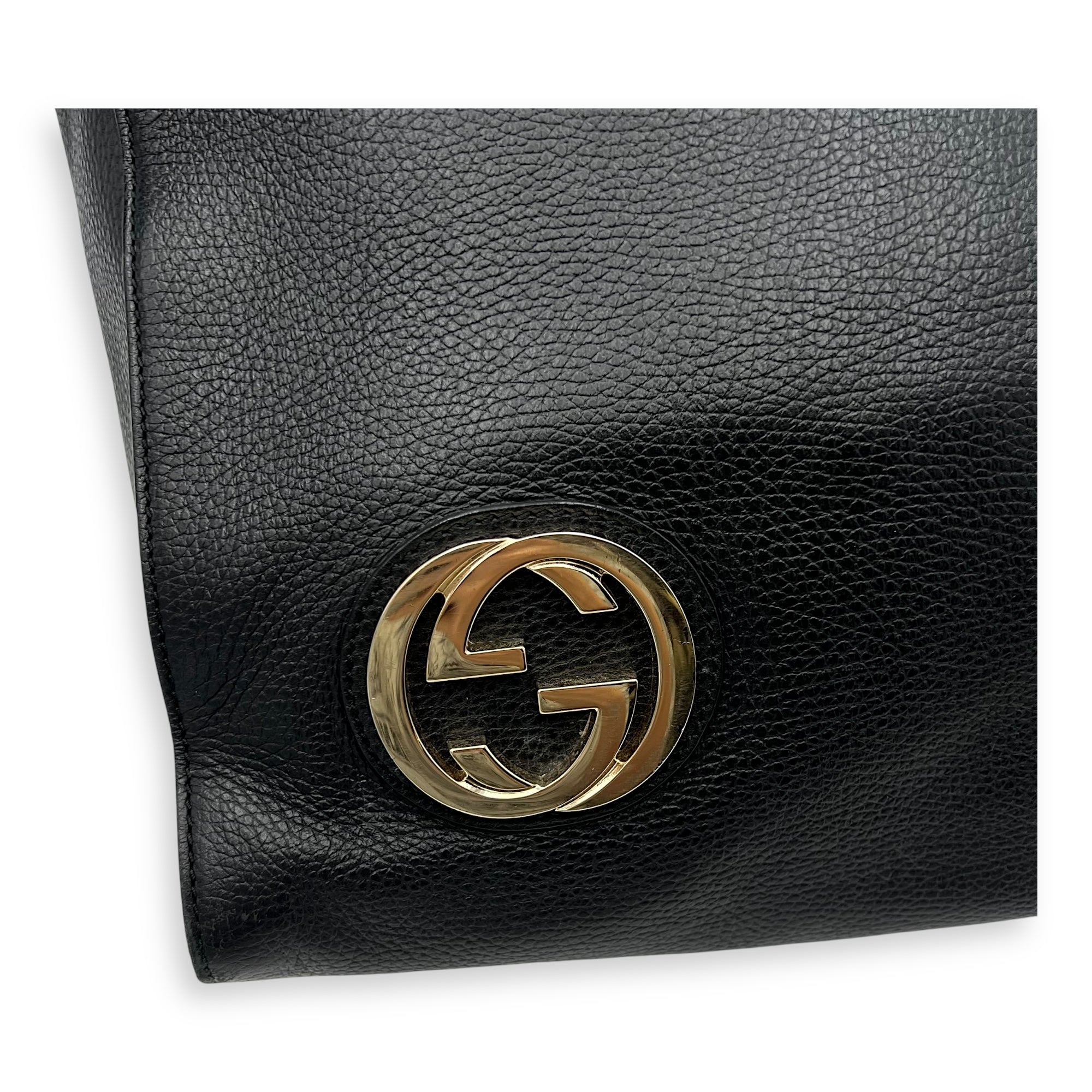 Gucci Interlocking G Tote Bag Black in Calfskin, Gold hardware_8