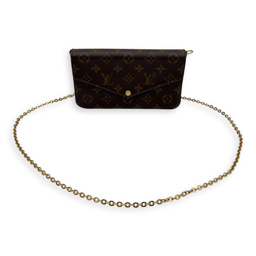 Louis Vuitton Felicie Crossbody Bag Brown in Monogram Coated Canvas, Gold hardware_10