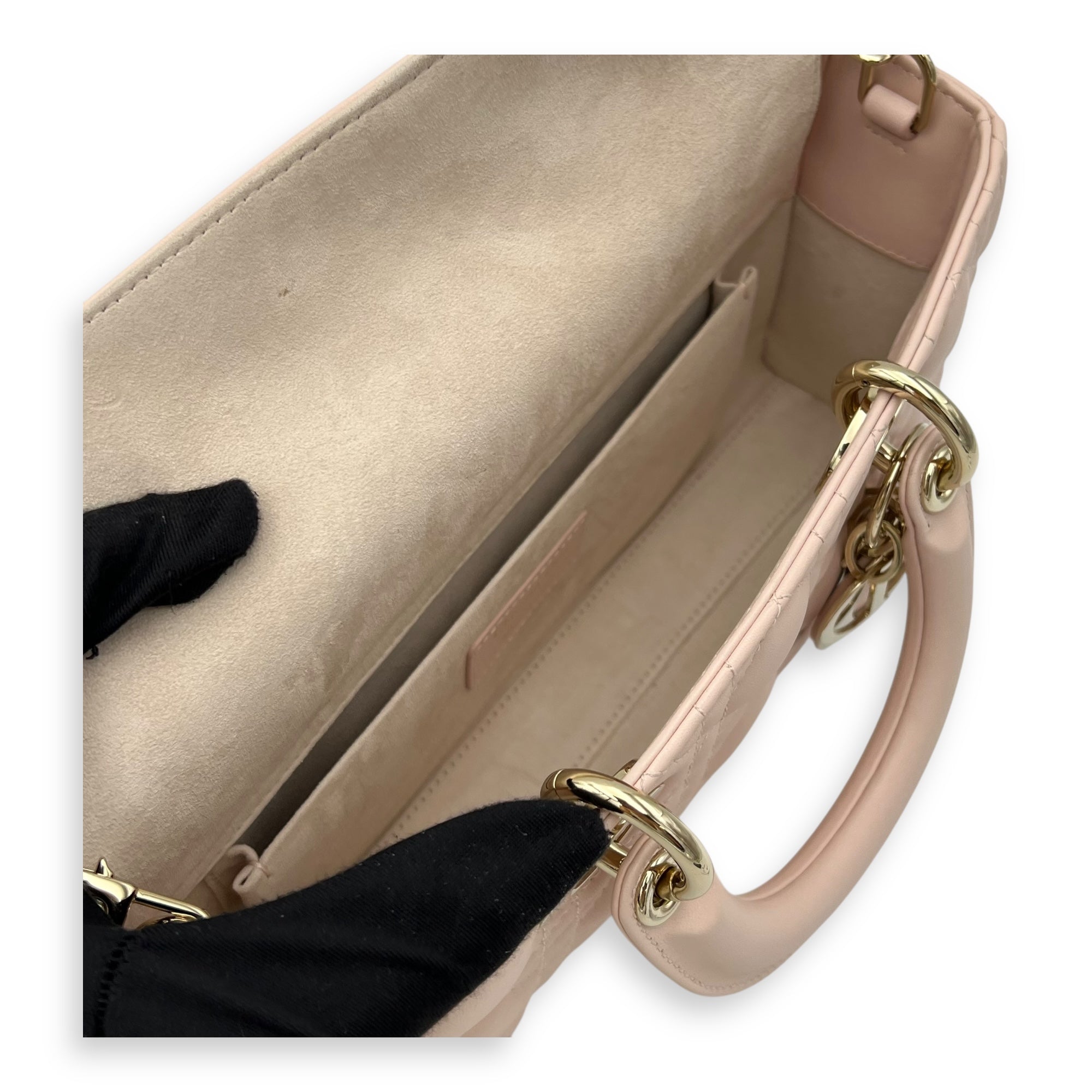 Christian Dior Lady D-Joy Top Handle Bag Medium Pink in Lambskin, Gold hardware_8