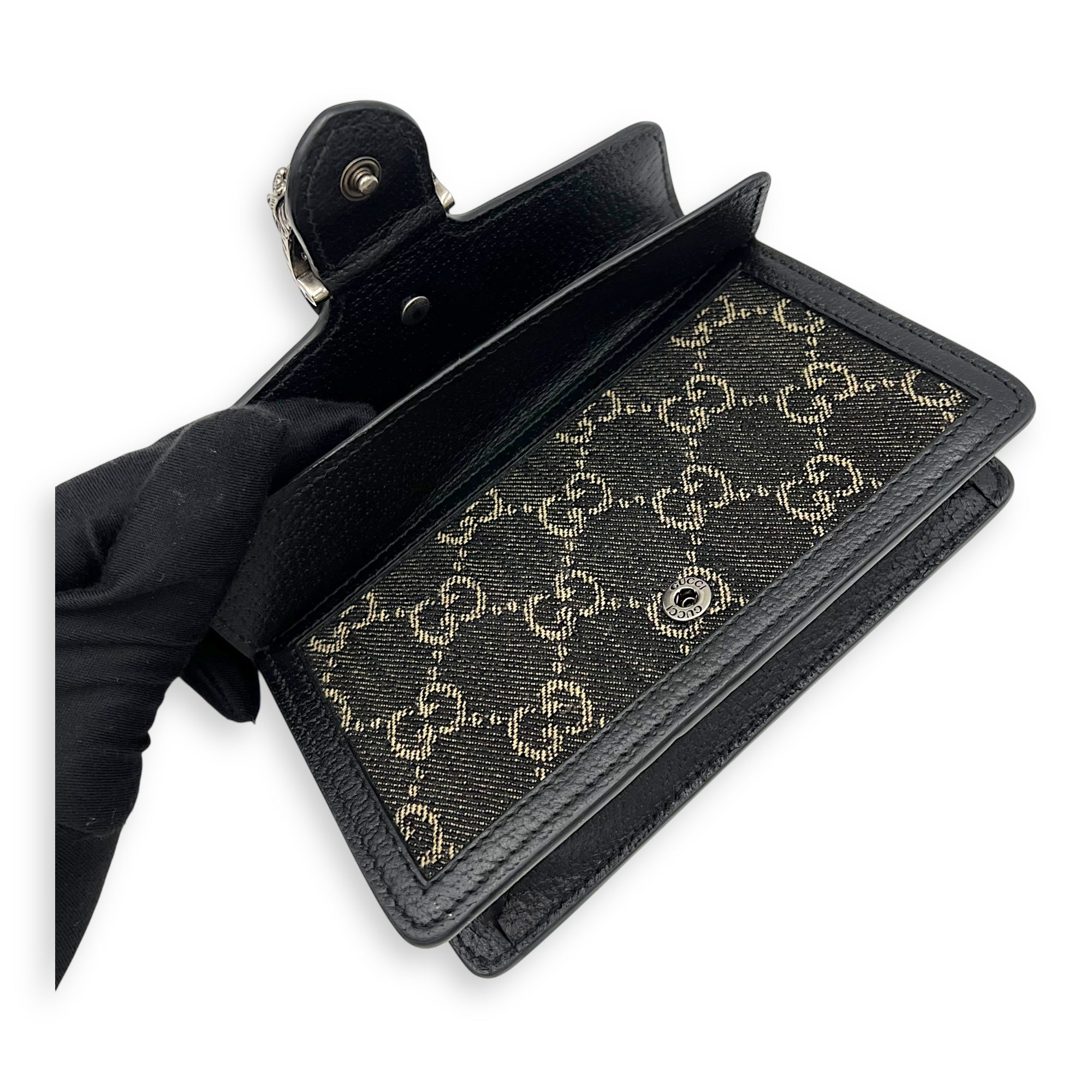 Gucci Dionysus Super Mini Black Crossbody Bag in Canvas, Silver hardware_8