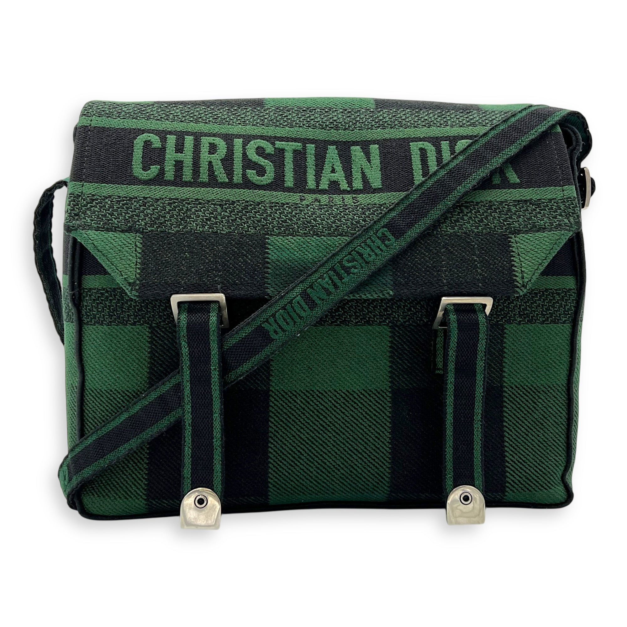 Christian Dior Camp Crossbody Bag Green in Canvas, Silver hardware_8