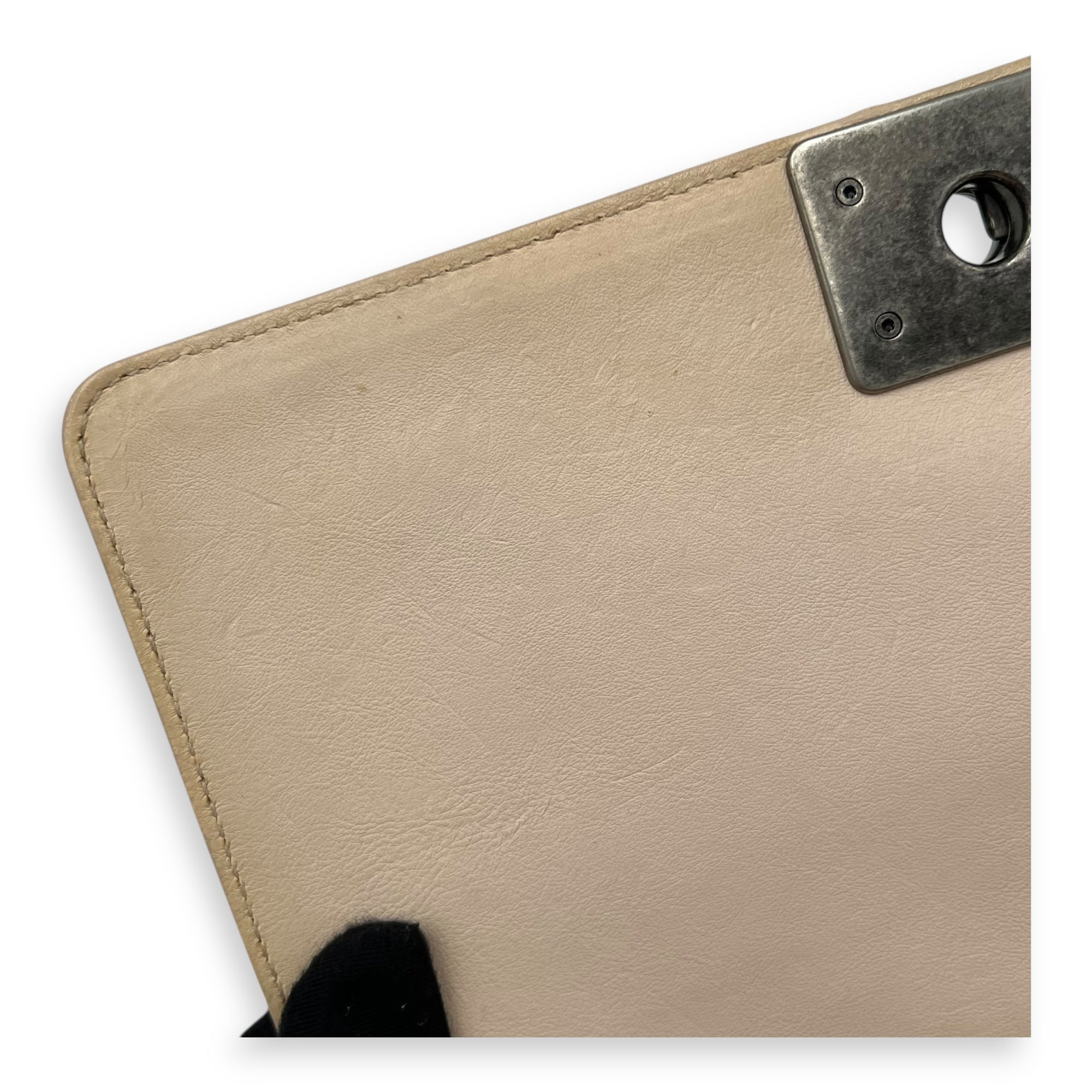 Chanel Boy Crossbody Bag Medium Beige in Calfskin, Silver hardware_8