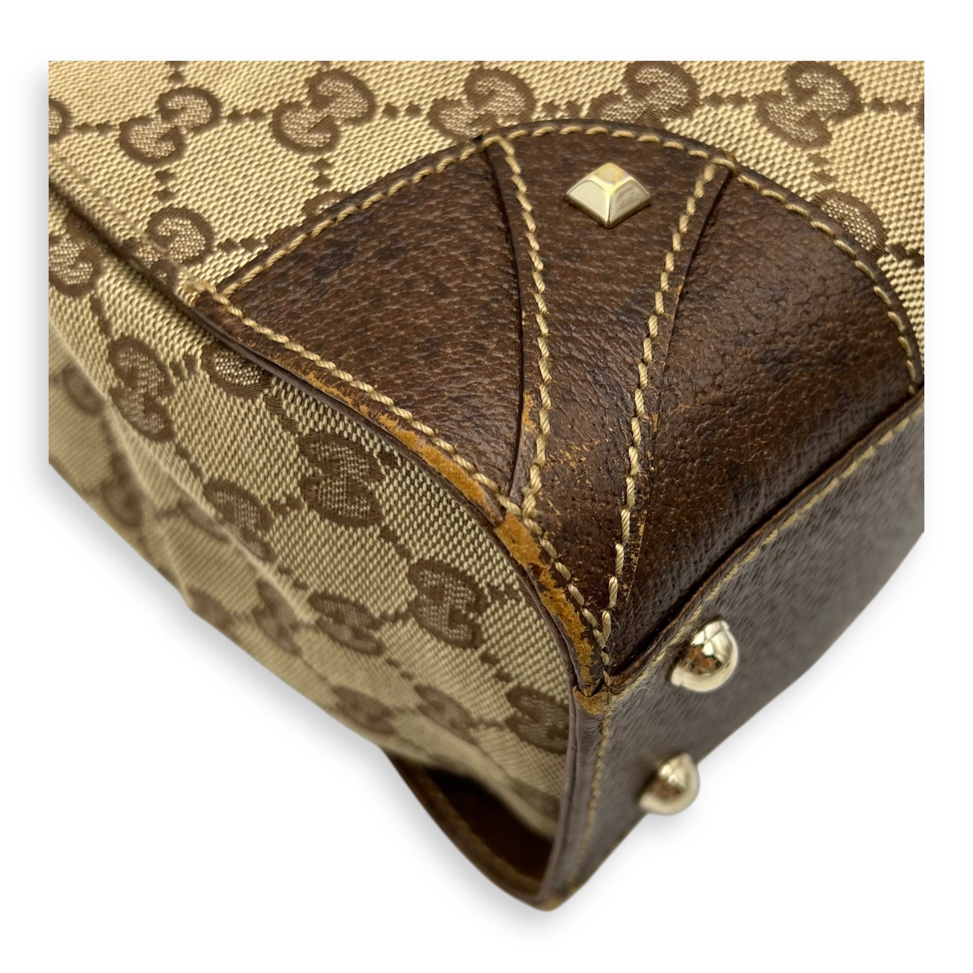 Gucci Nailhead Brown Top Handle Bag in Canvas, Gold hardware_8