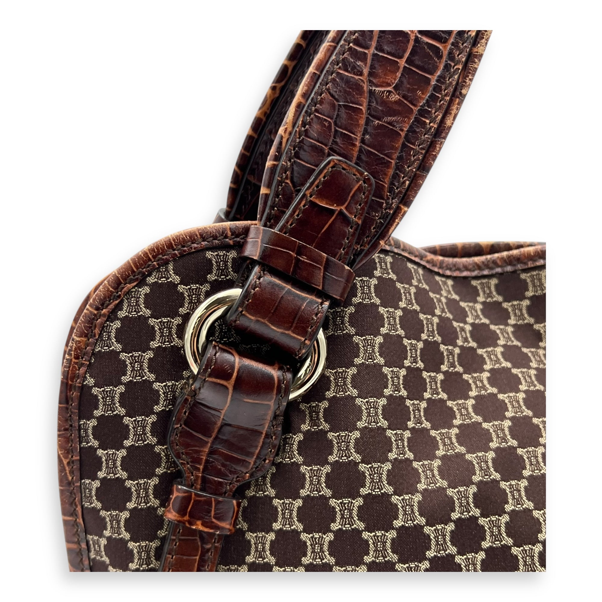 Celine Bittersweet Brown Tote Bag in Canvas, Gold hardware_8
