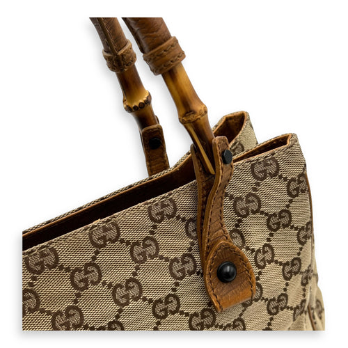 Gucci GG Top Handle Bag Brown in Canvas, Gold hardware_8