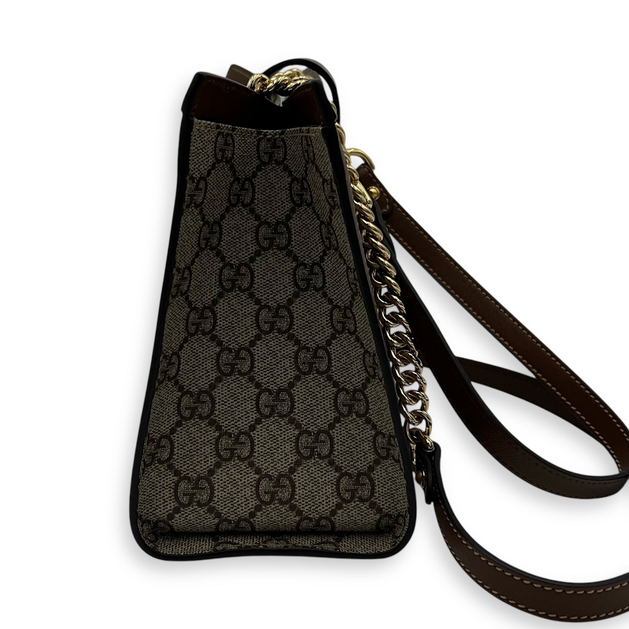 Gucci Padlock Brown Shoulder Bag in Coated Canvas, Gold hardware_3