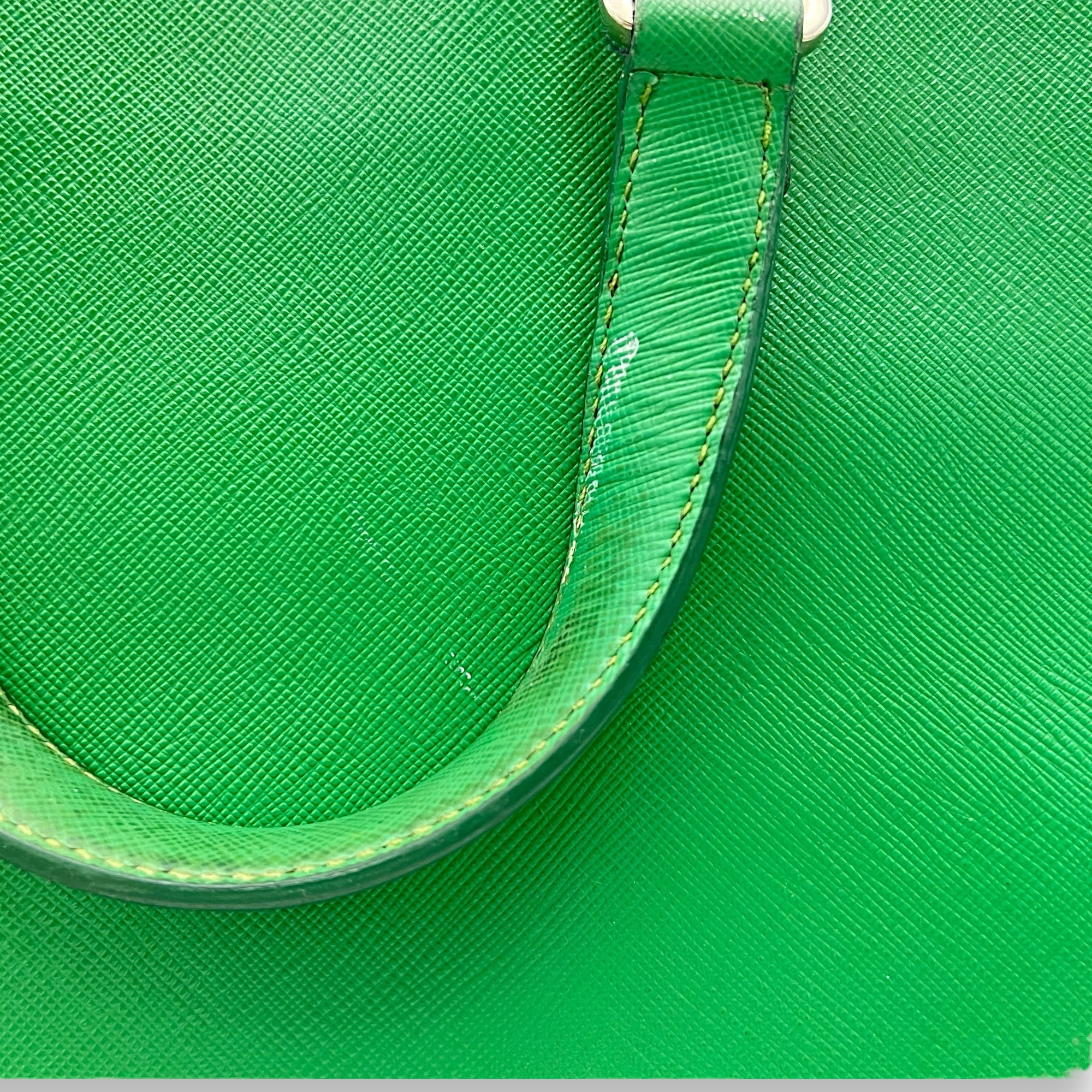 Prada Logo Briefcase Green in Saffiano Leather, Silver hardware_8