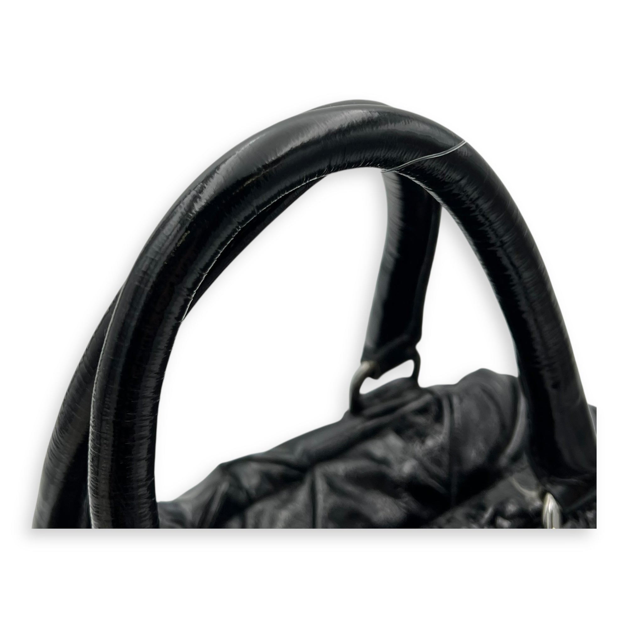 Prada Quilted Top Handle Bag Black in Glazed Calfskin, Silver hardware_8