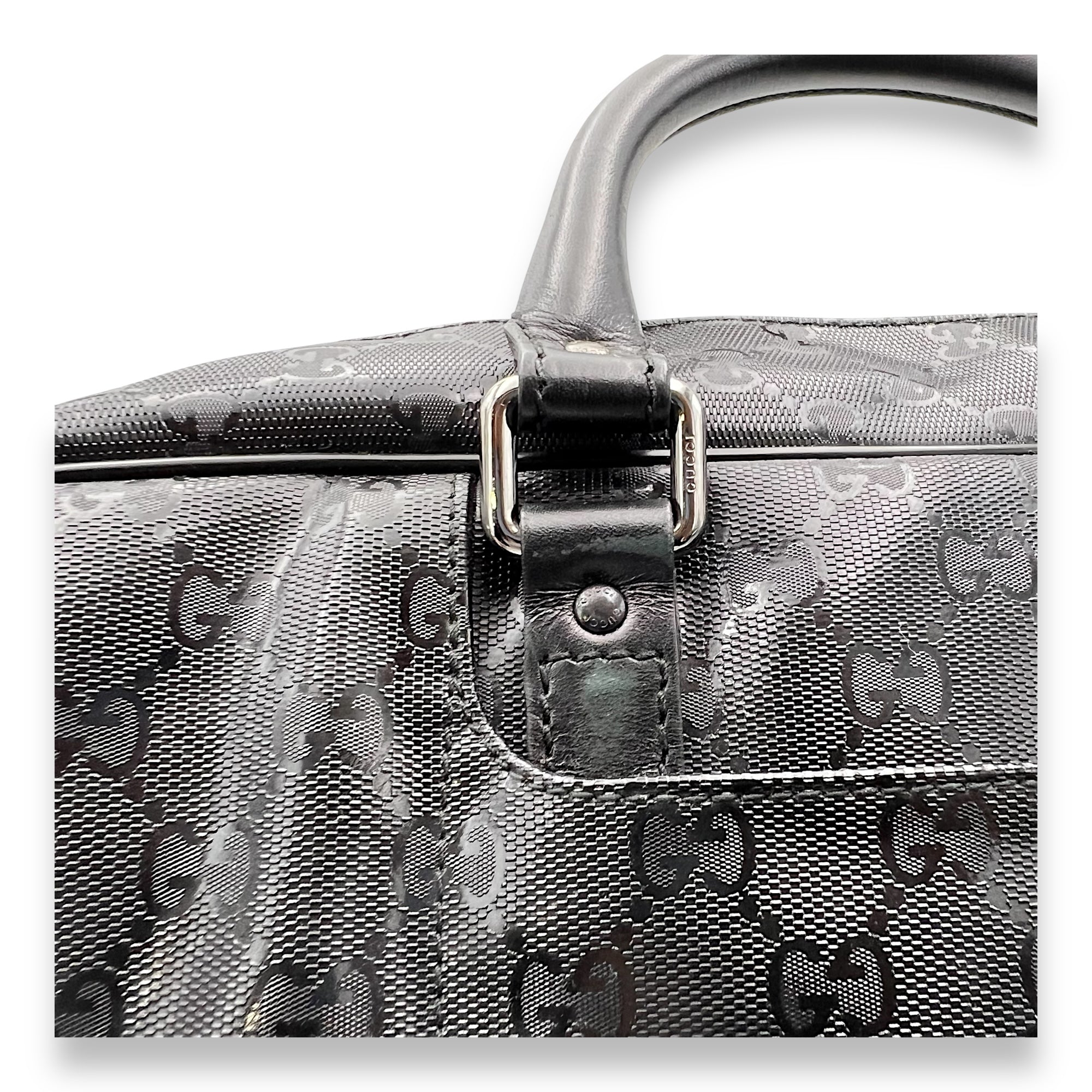 Gucci GG Top Handle Bag Black in Coated Canvas, Silver hardware_8