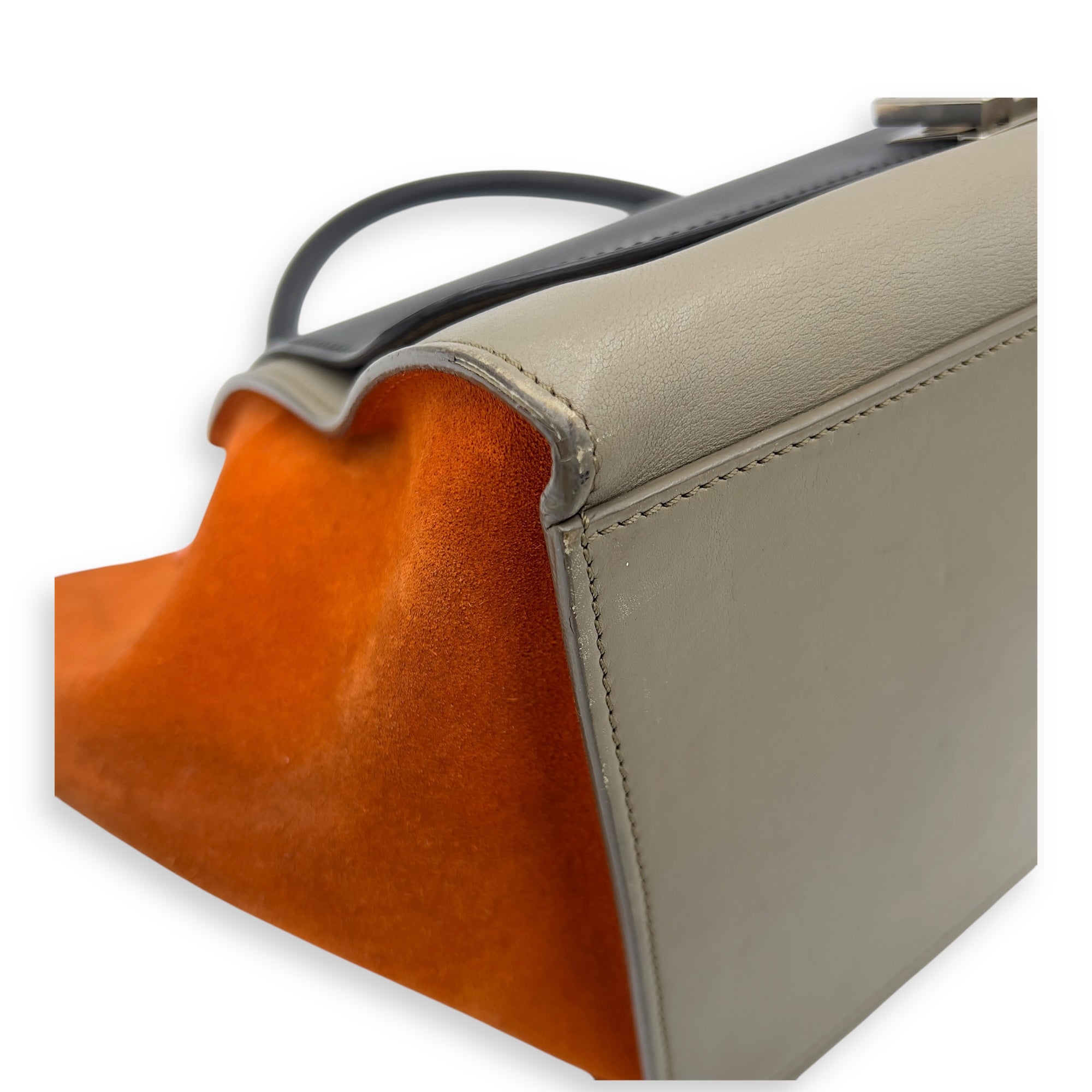 Celine Trapeze Top Handle Bag Medium Black in Calfskin, Silver hardware_8