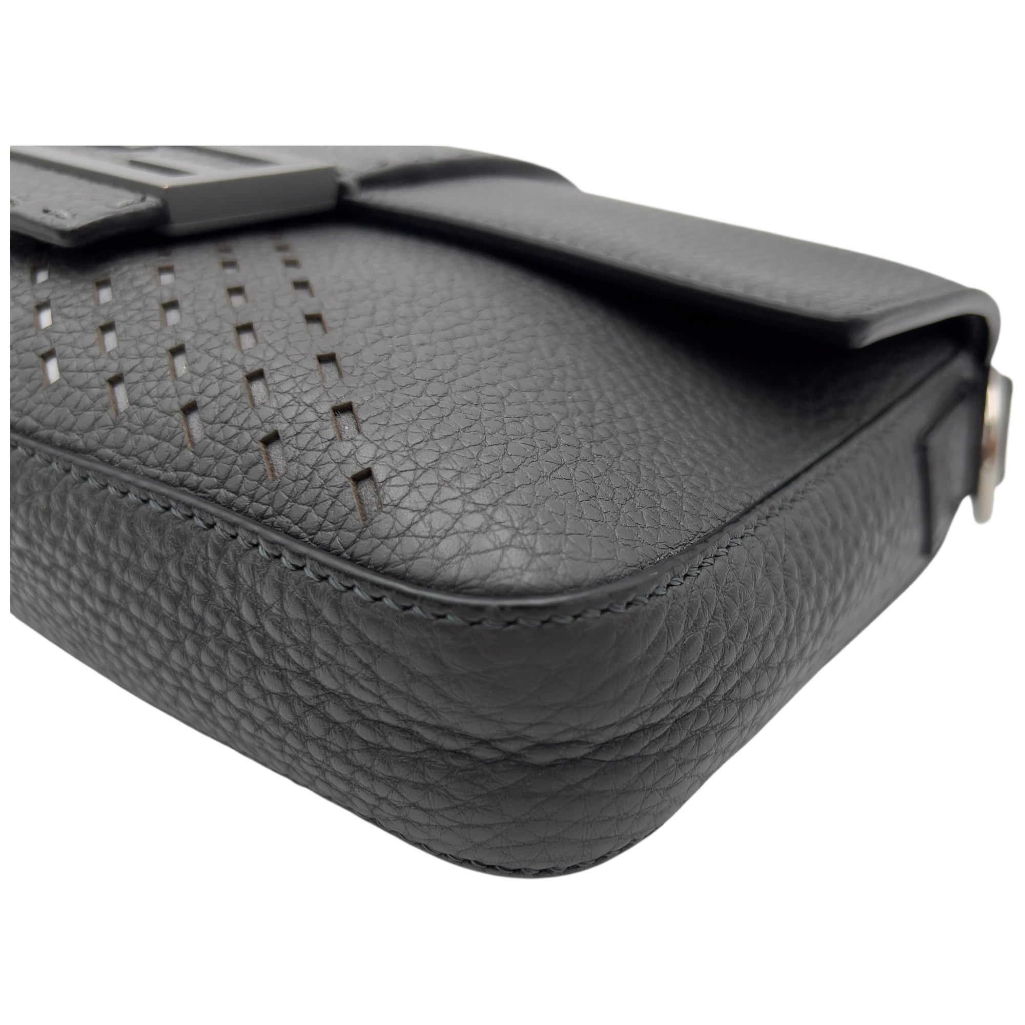 Fendi Baguette Crossbody Bag Small Grey in Calfskin, Silver hardware_10