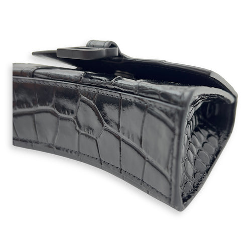 Balenciaga Hourglass Mini Black Top Handle Bag in Crocodile Embossed Calfskin, Lacquered Metal hardware_8